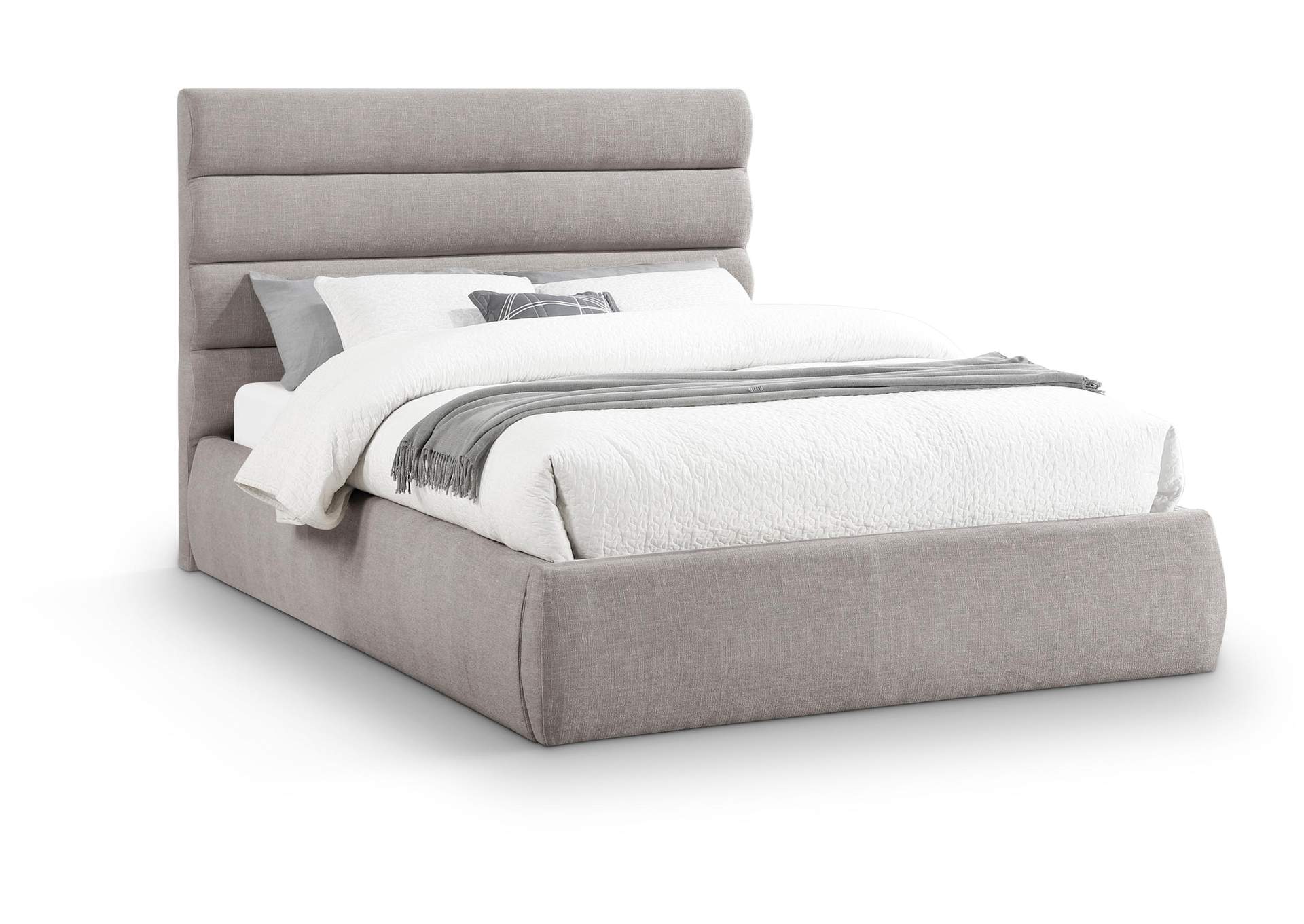 Adam Taupe Linen Textured Fabric Queen Bed image 1