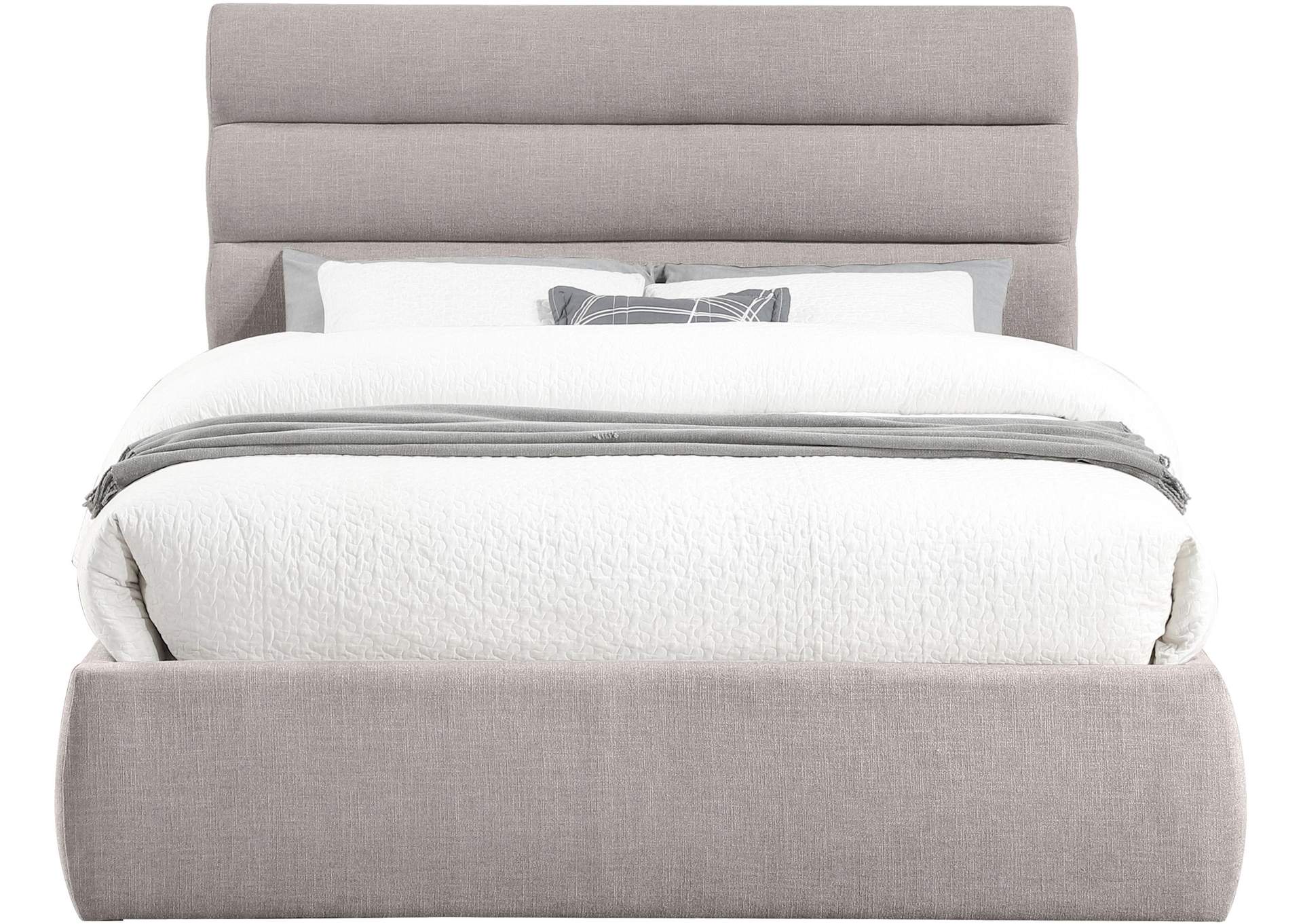 Adam Taupe Linen Textured Fabric Queen Bed image 4