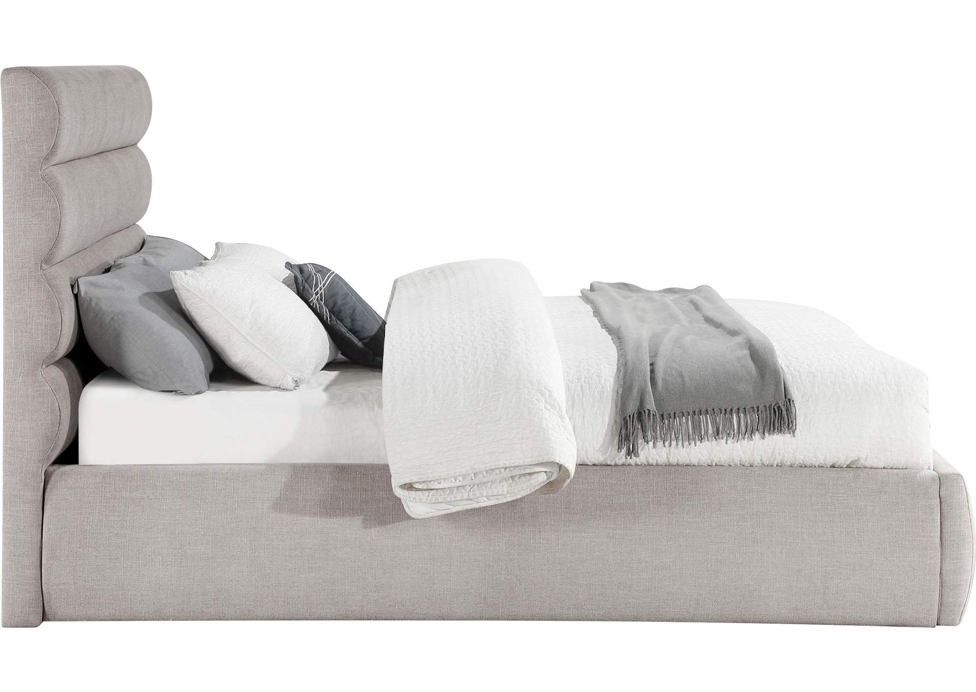 Adam Taupe Linen Textured Fabric Queen Bed image 5