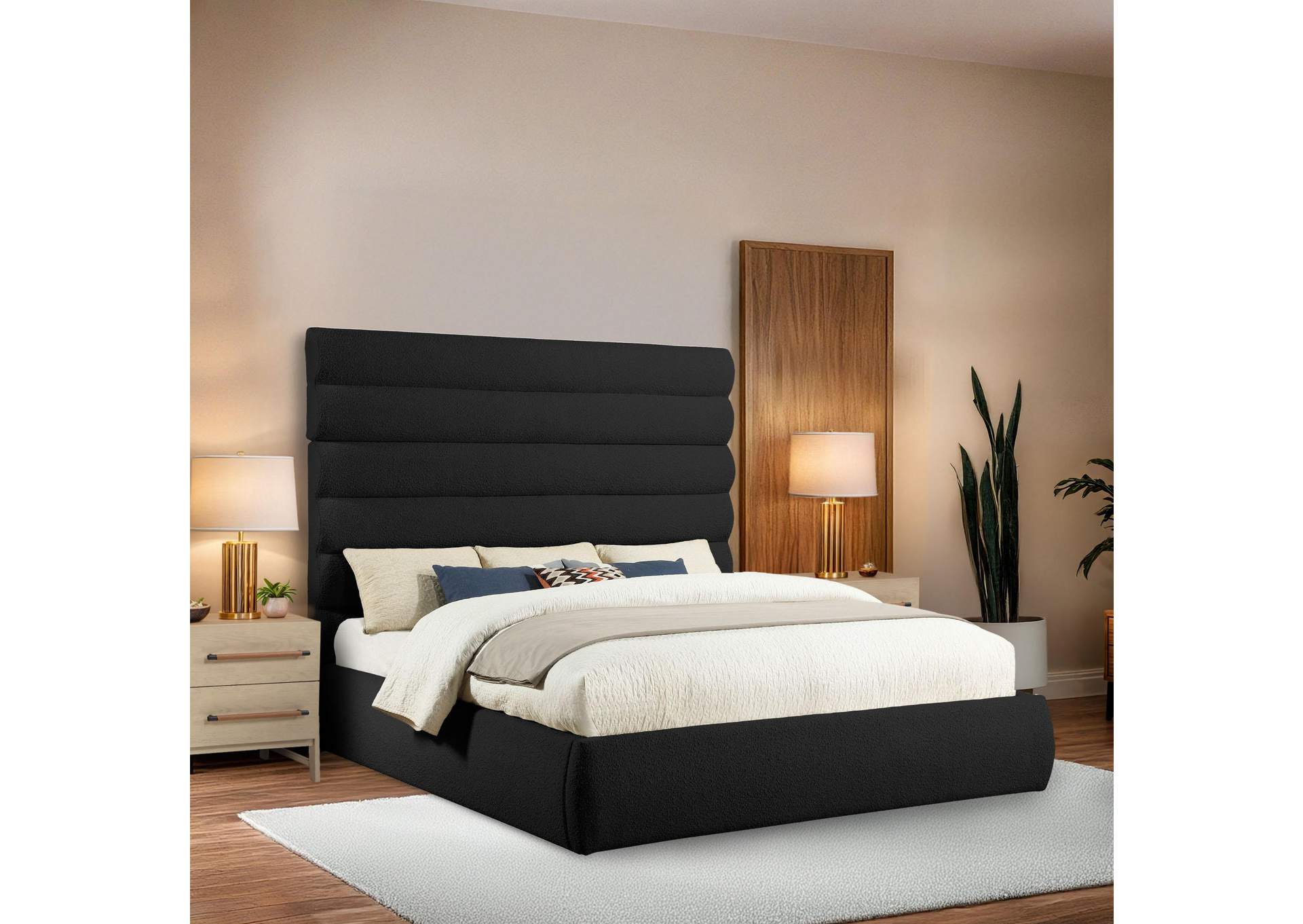 Adam Black Boucle Fabric King Bed image 3