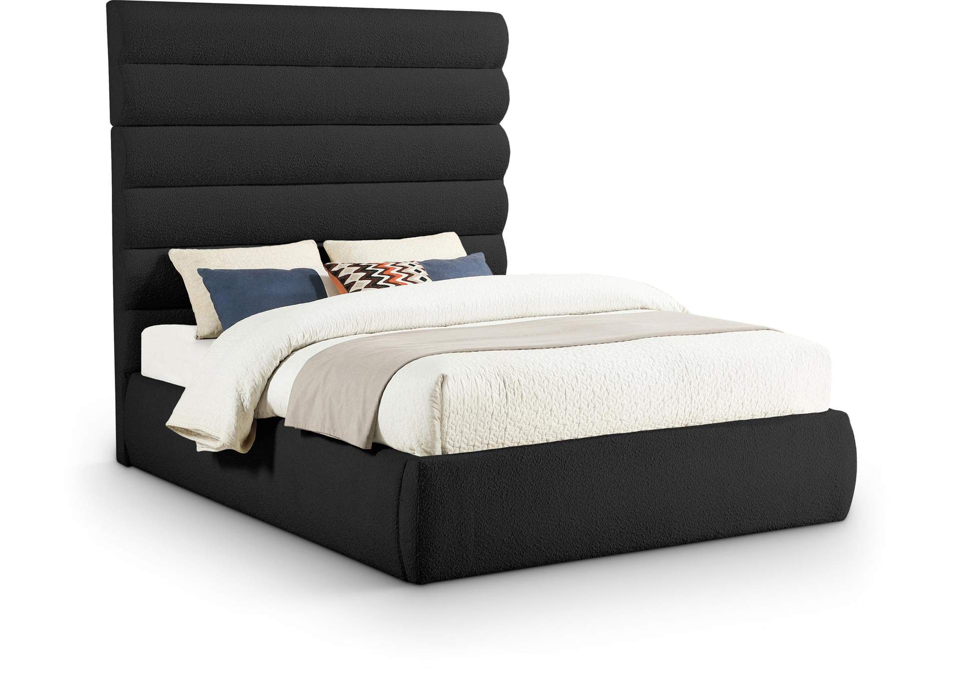 Adam Black Boucle Fabric Queen Bed image 1