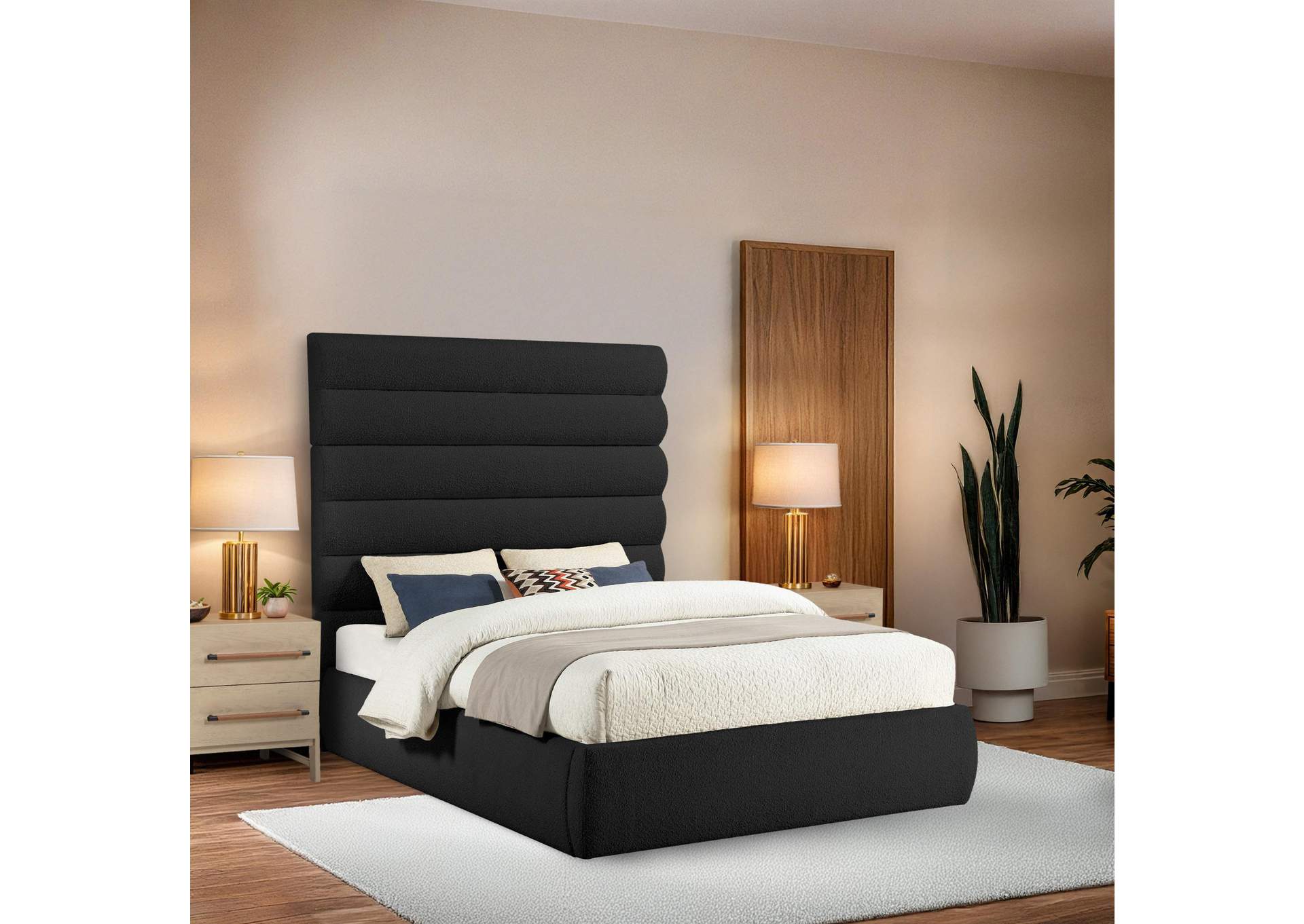 Adam Black Boucle Fabric Queen Bed image 3
