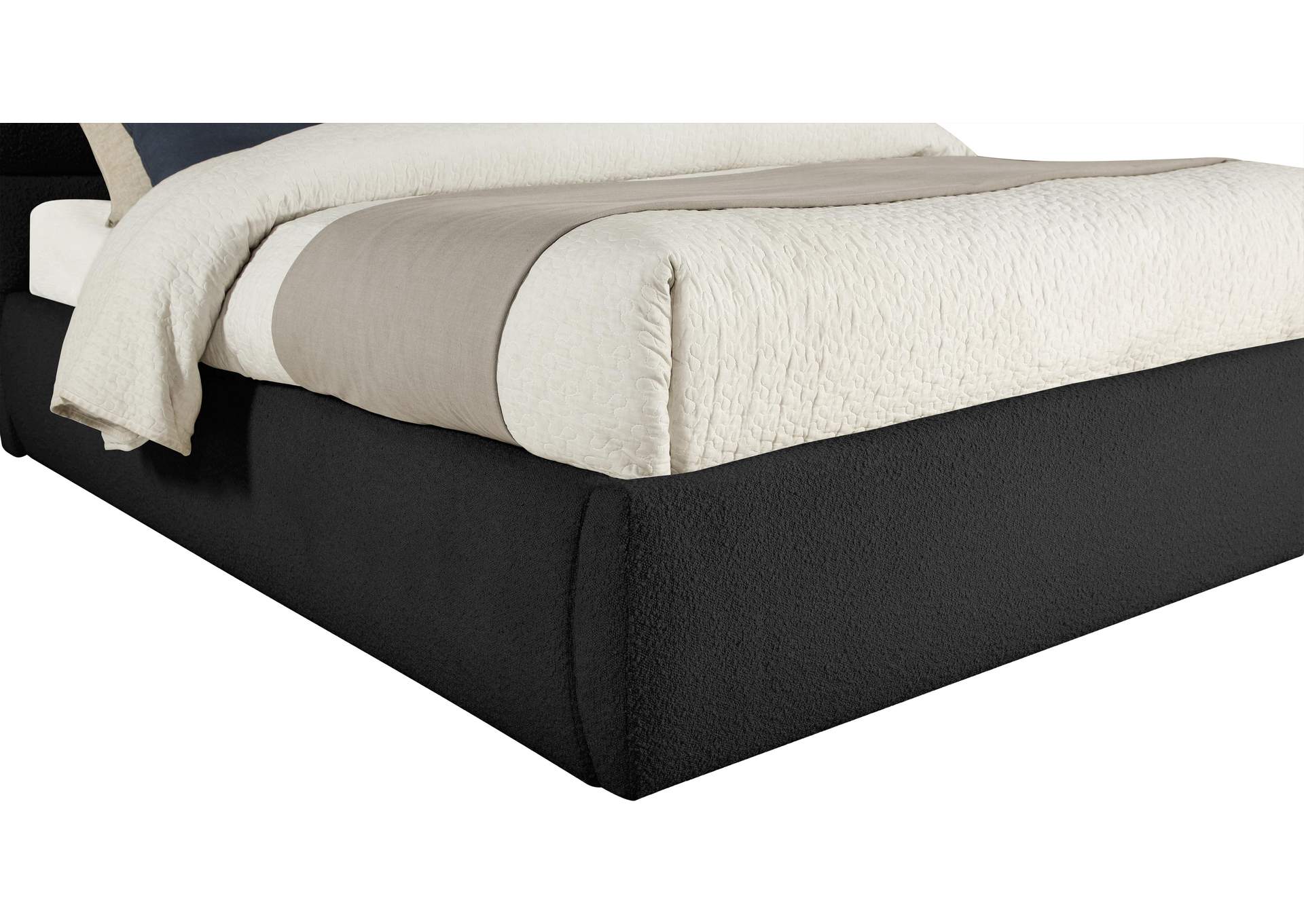 Adam Black Boucle Fabric Queen Bed