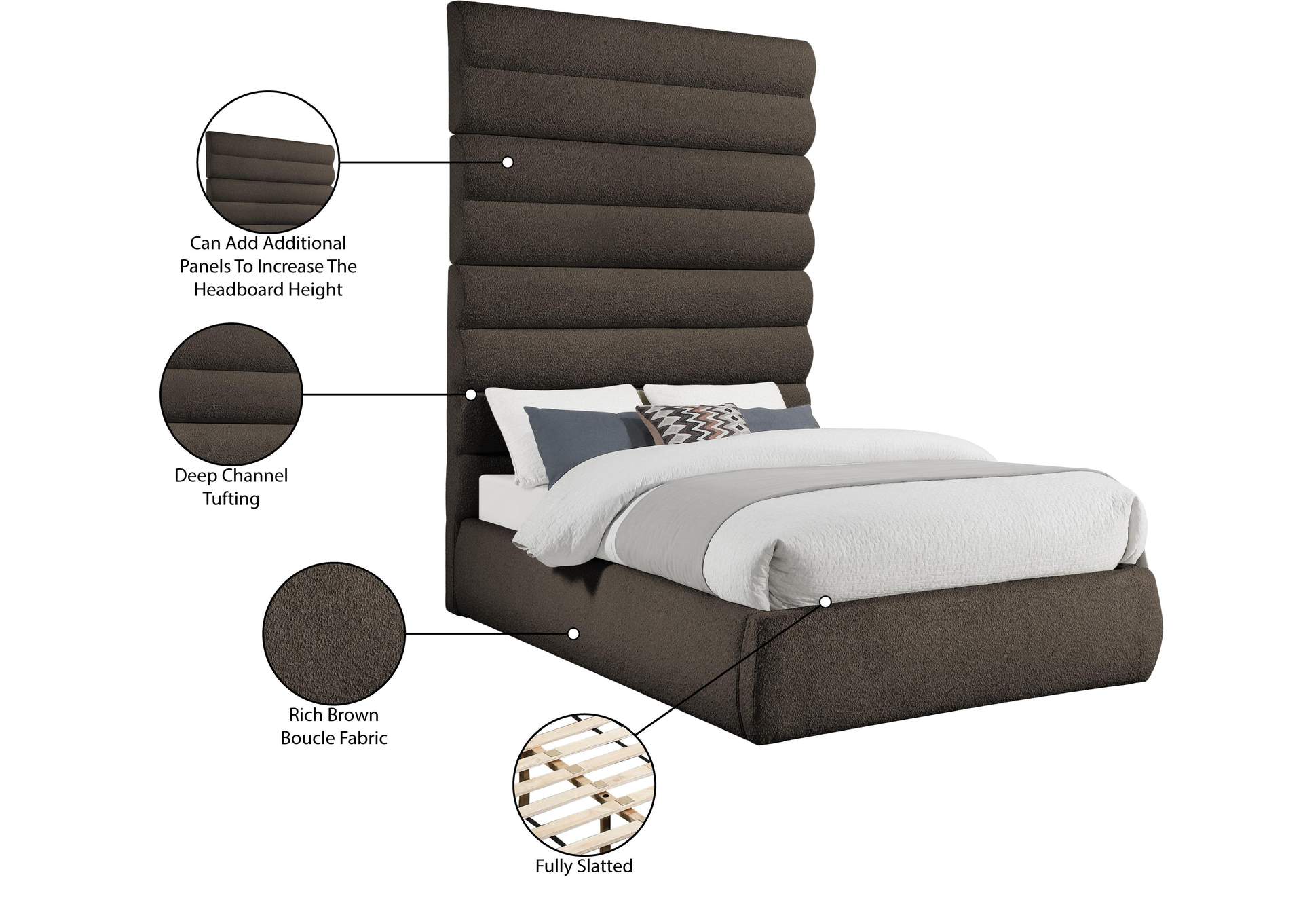 Adam Brown Boucle Fabric King Bed