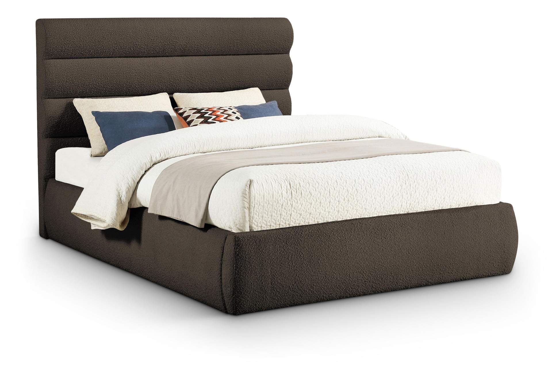 Adam Brown Boucle Fabric Queen Bed image 1