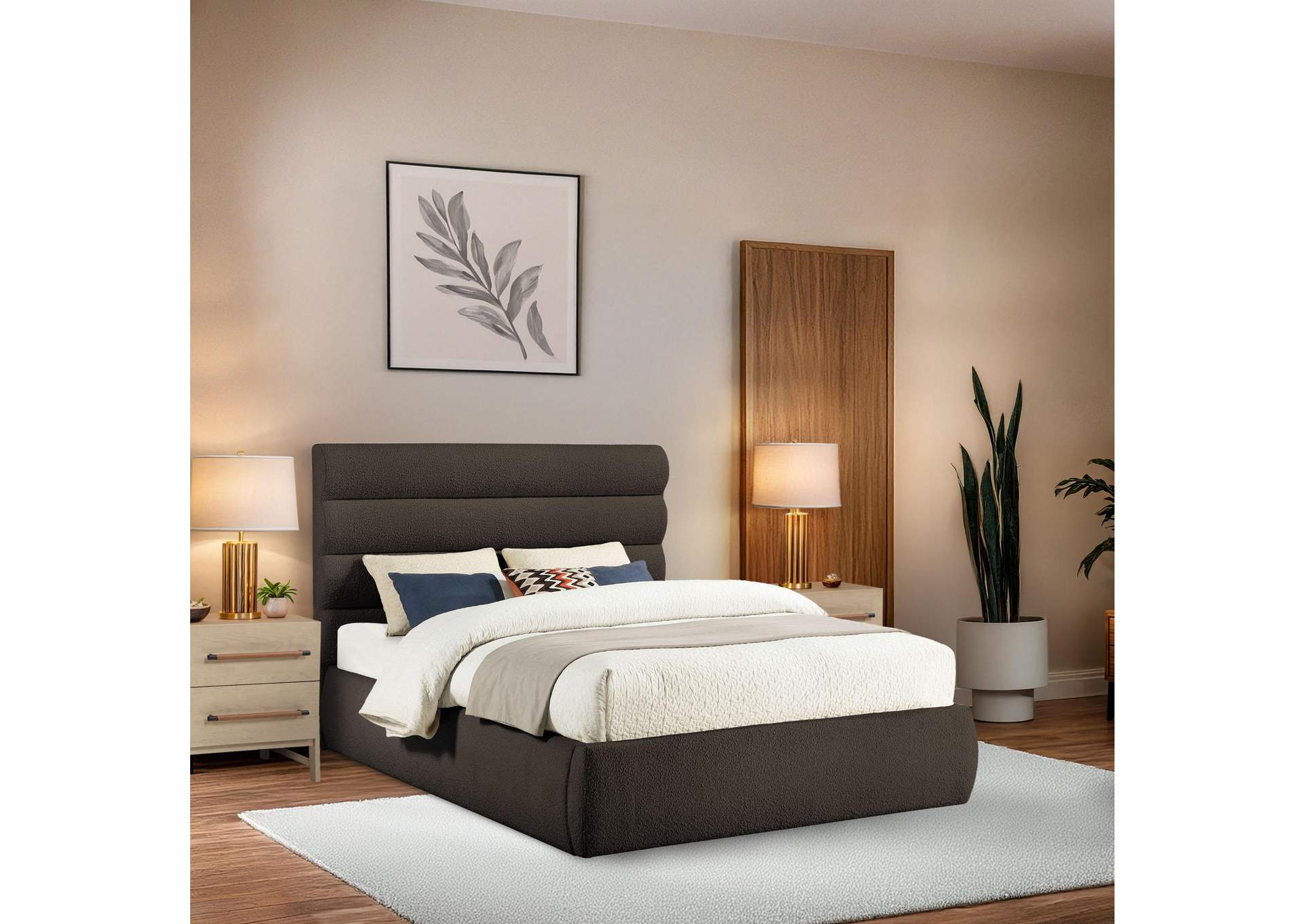 Adam Brown Boucle Fabric Queen Bed image 3