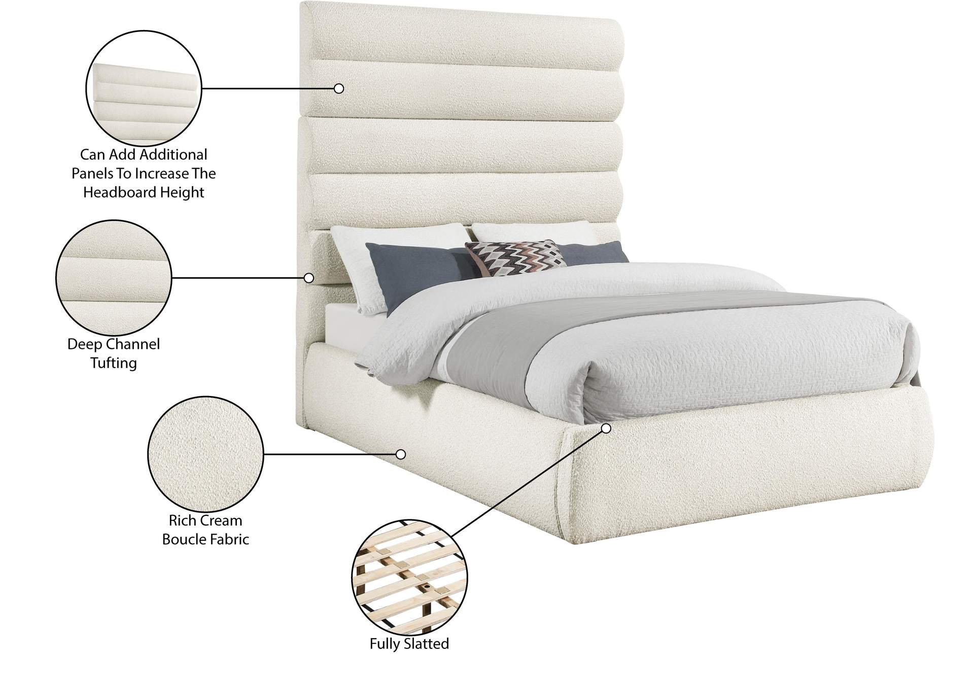 Adam Cream Boucle Fabric Full Bed image 11