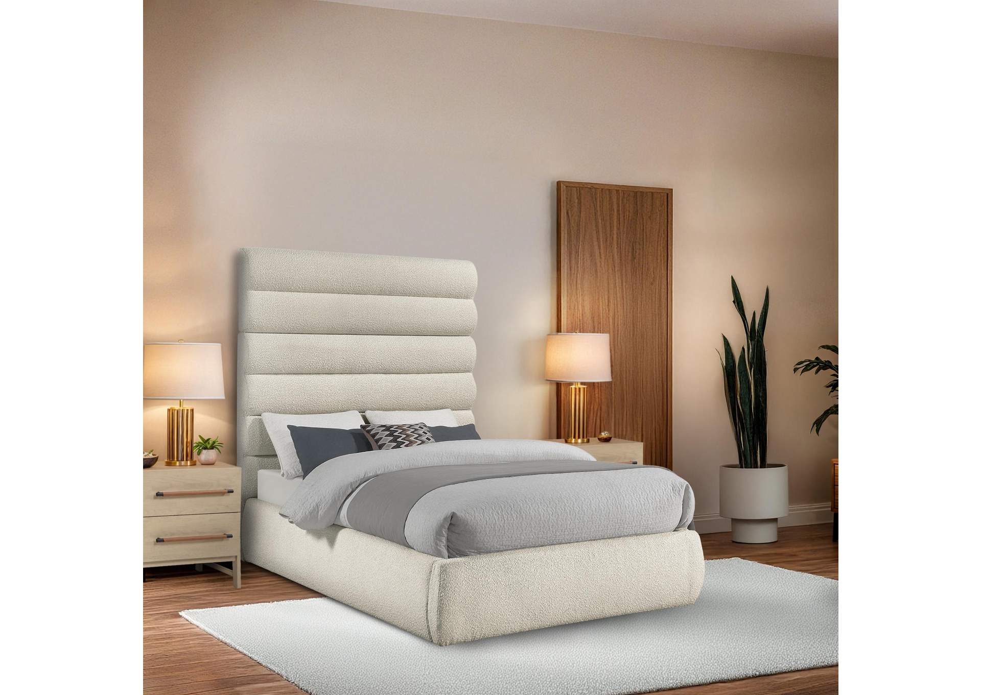 Adam Cream Boucle Fabric Full Bed image 3