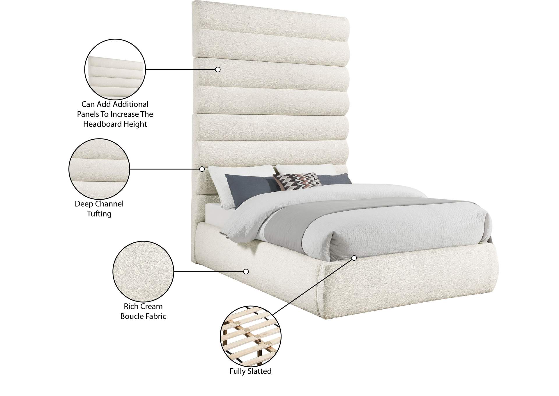 Adam Cream Boucle Fabric Full Bed image 11