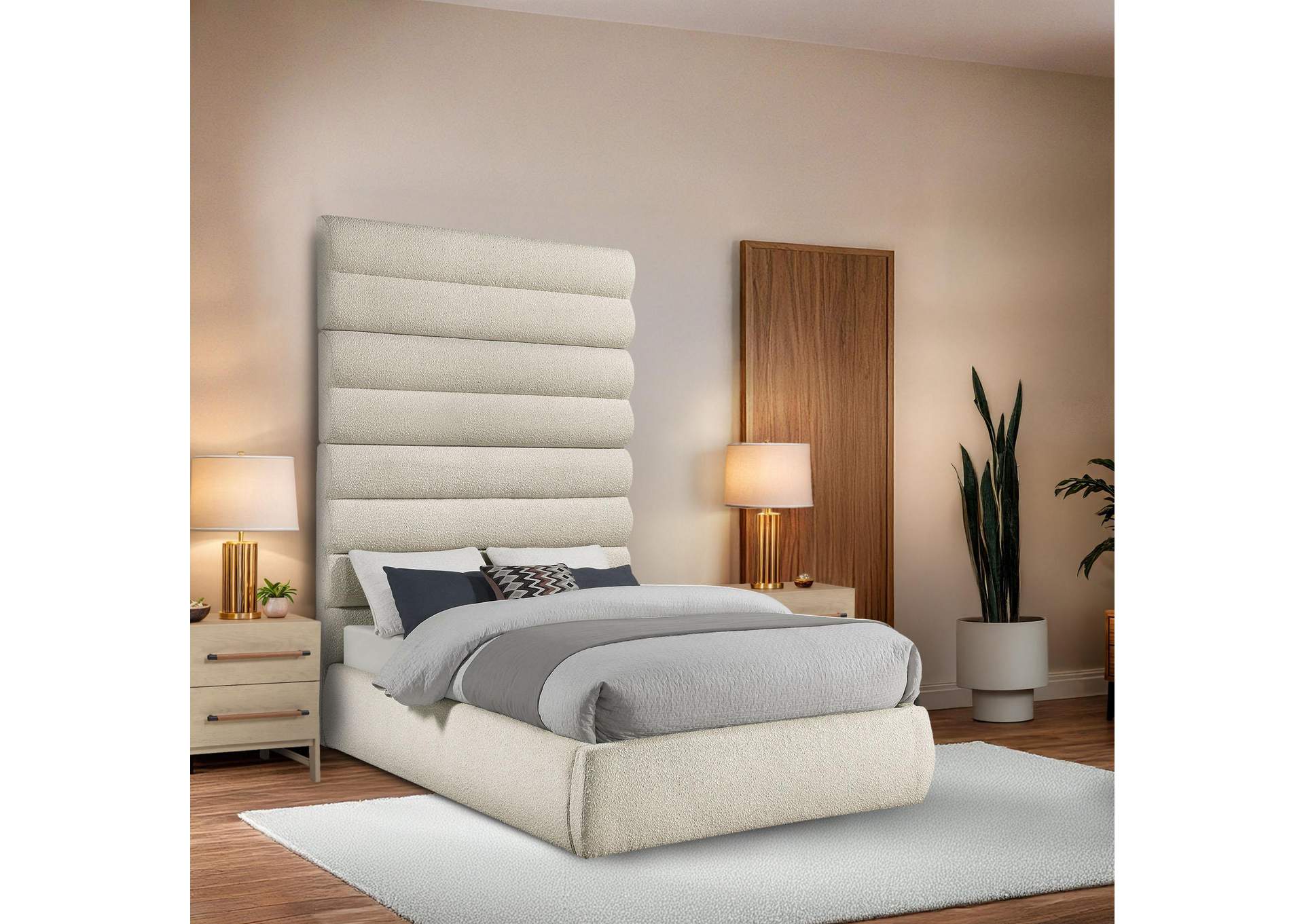 Adam Cream Boucle Fabric Full Bed image 3