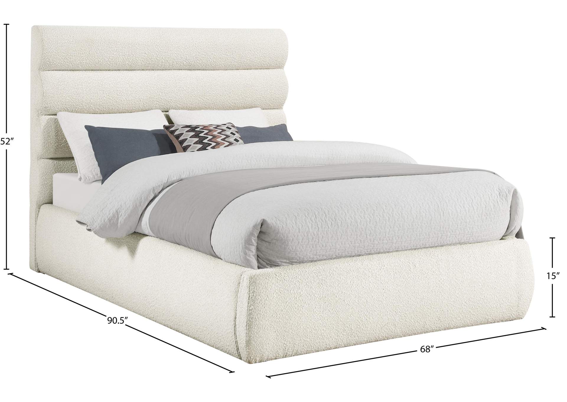 Adam Cream Boucle Fabric Queen Bed
