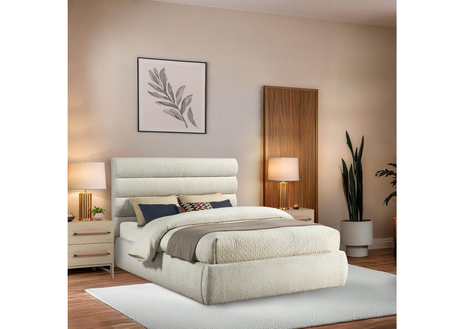 Adam Cream Boucle Fabric Queen Bed