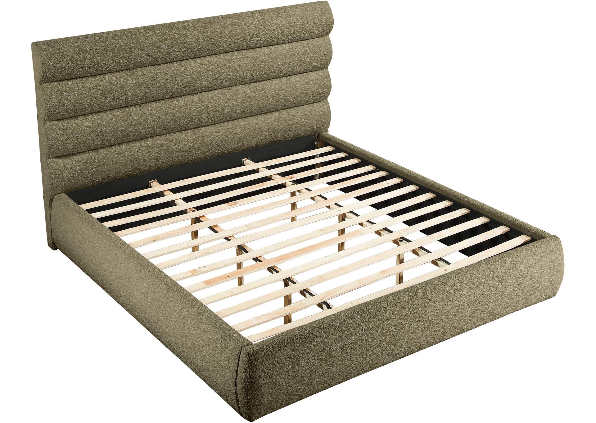 Adam Olive Boucle Fabric King Bed