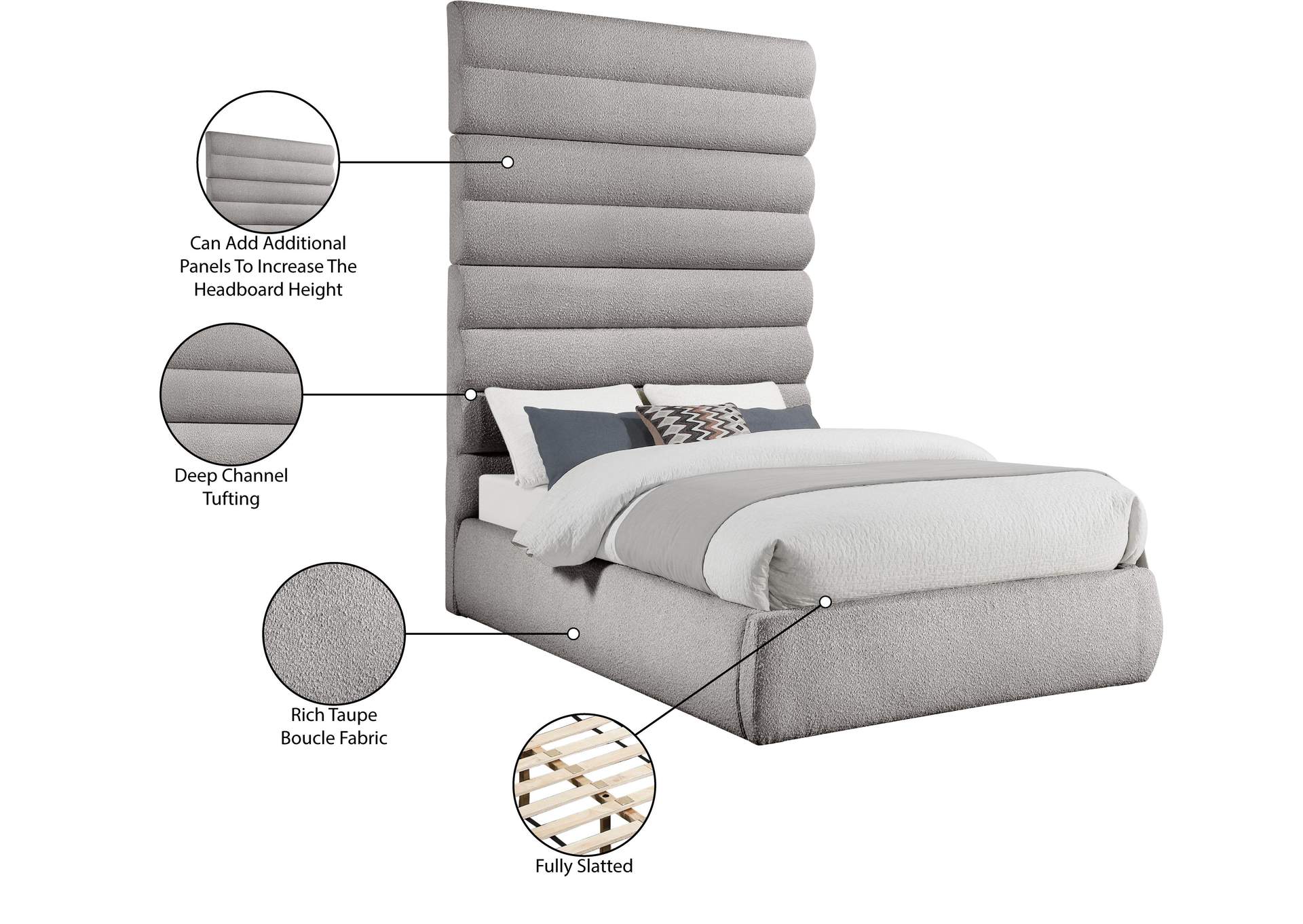 Adam Taupe Boucle Fabric Queen Bed image 11