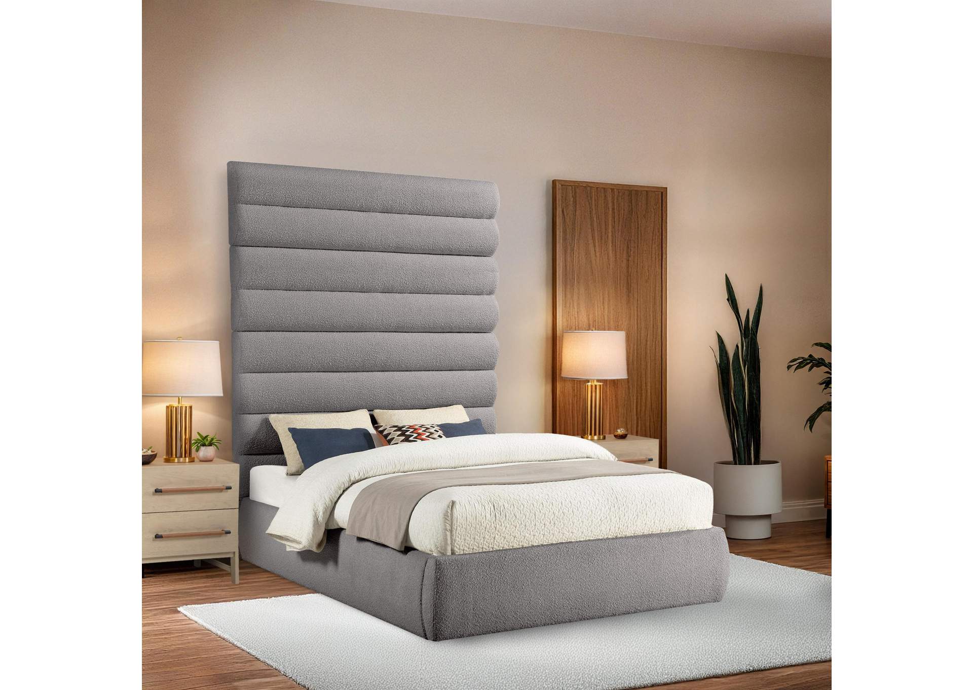Adam Taupe Boucle Fabric Queen Bed image 3