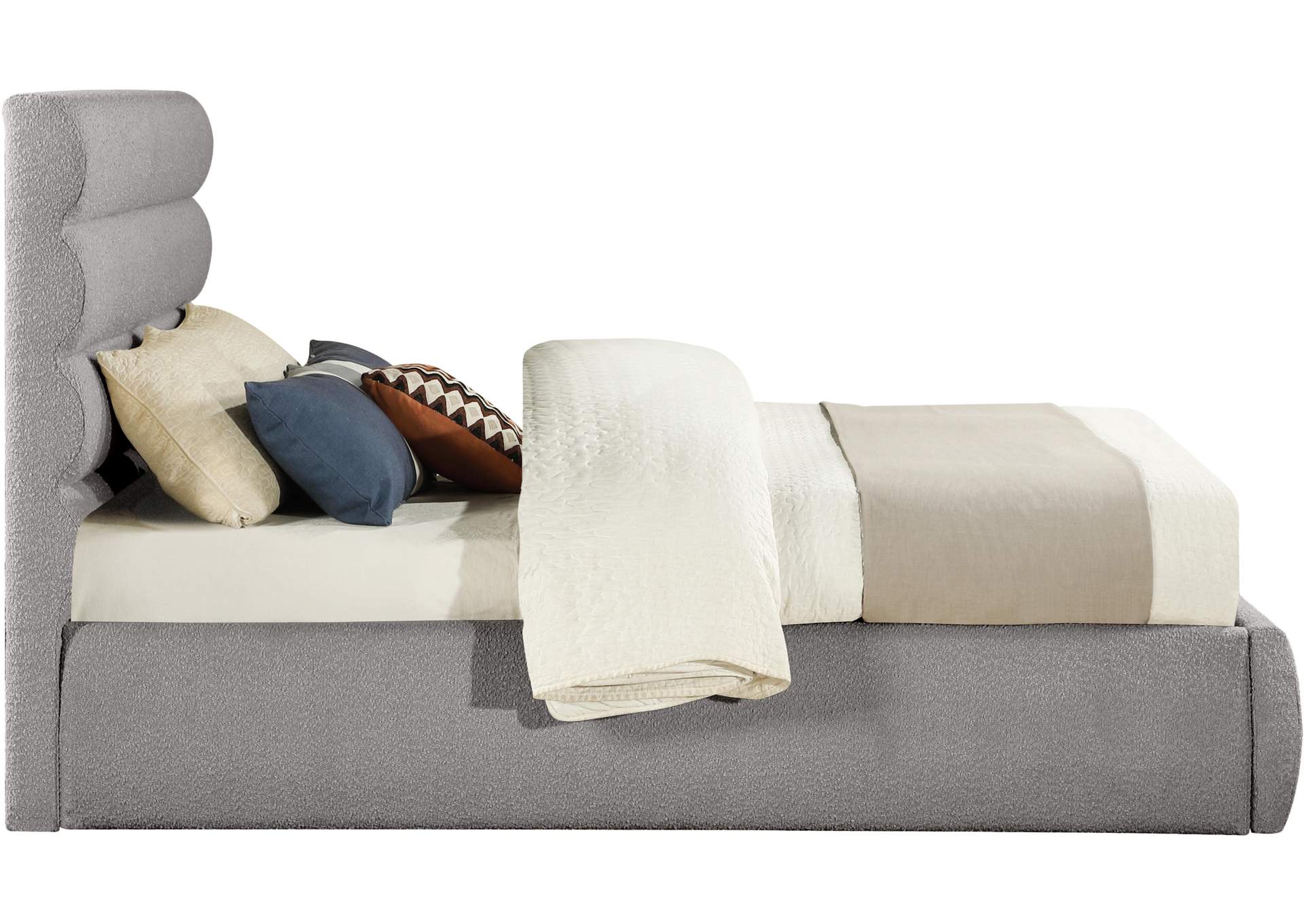 Adam Taupe Boucle Fabric Queen Bed