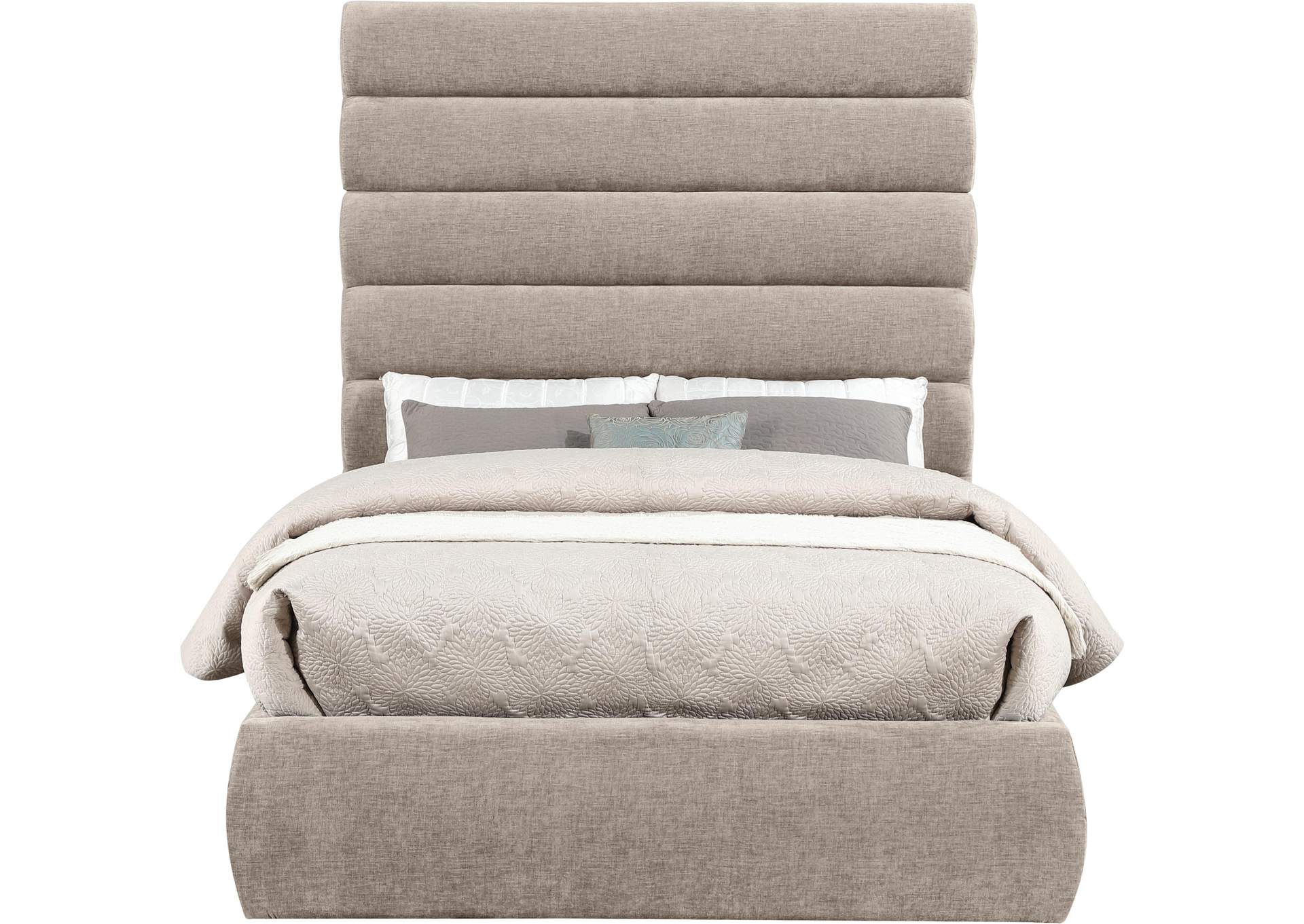 Adam Beige Chenille Fabric Full Bed