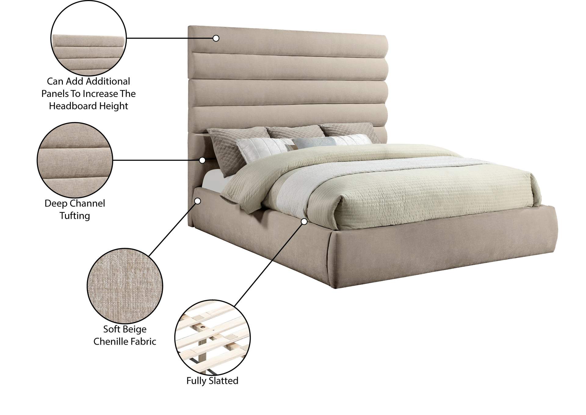 Adam Beige Chenille Fabric King Bed image 11