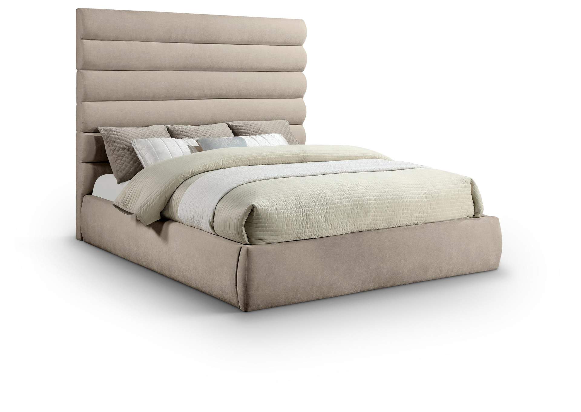 Adam Beige Chenille Fabric King Bed image 1