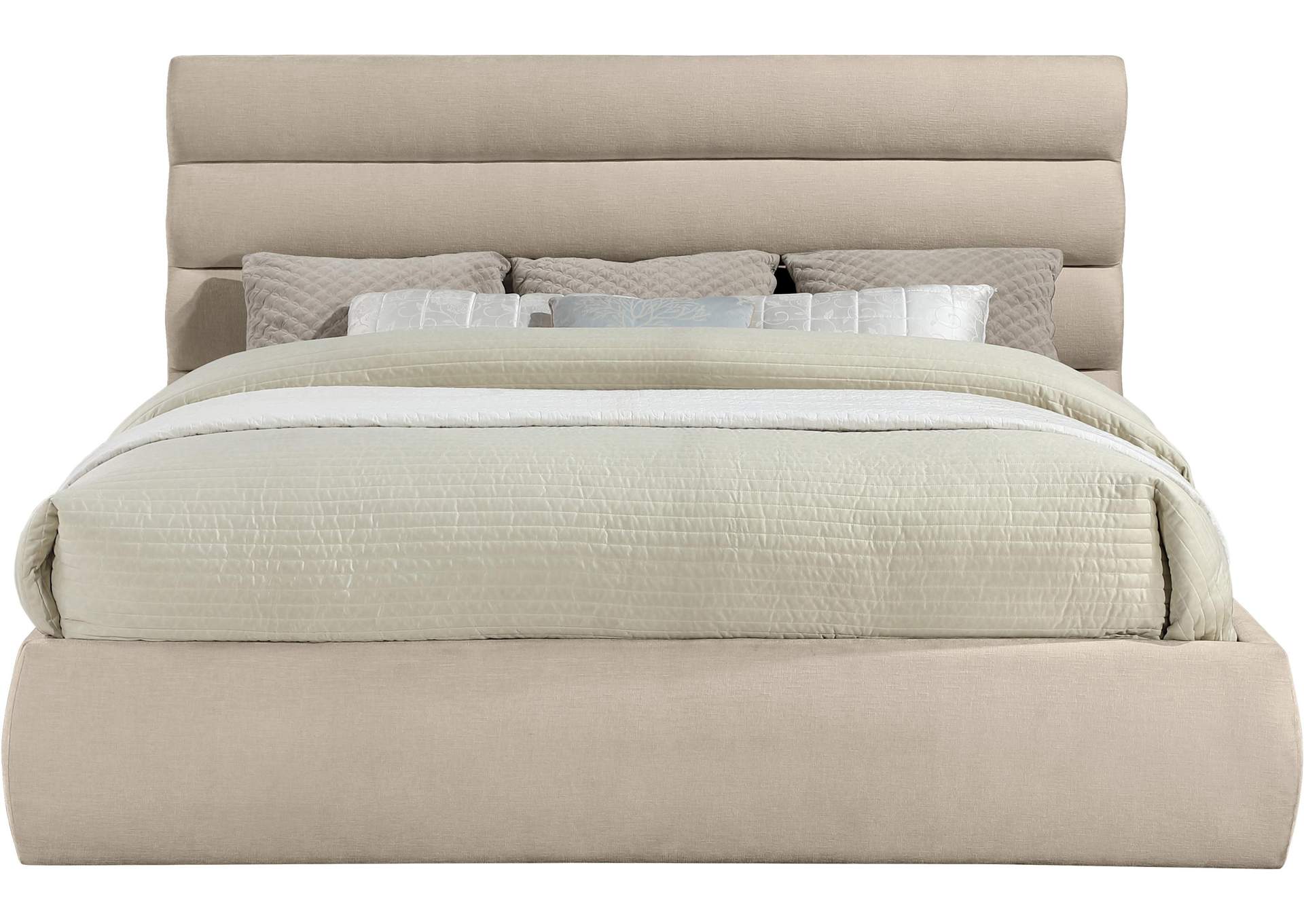 Adam Beige Chenille Fabric King Bed