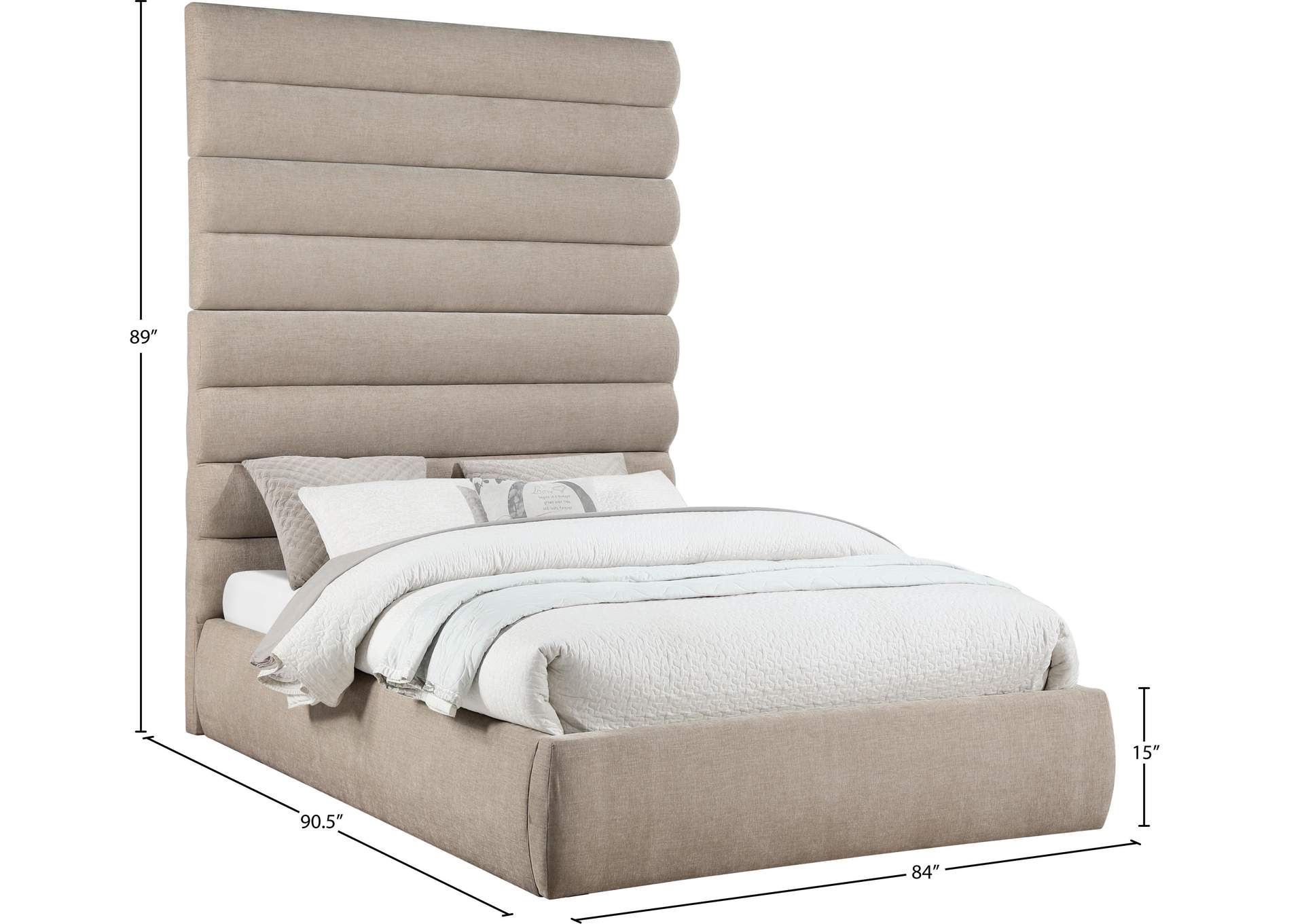 Adam Beige Chenille Fabric Queen Bed image 10