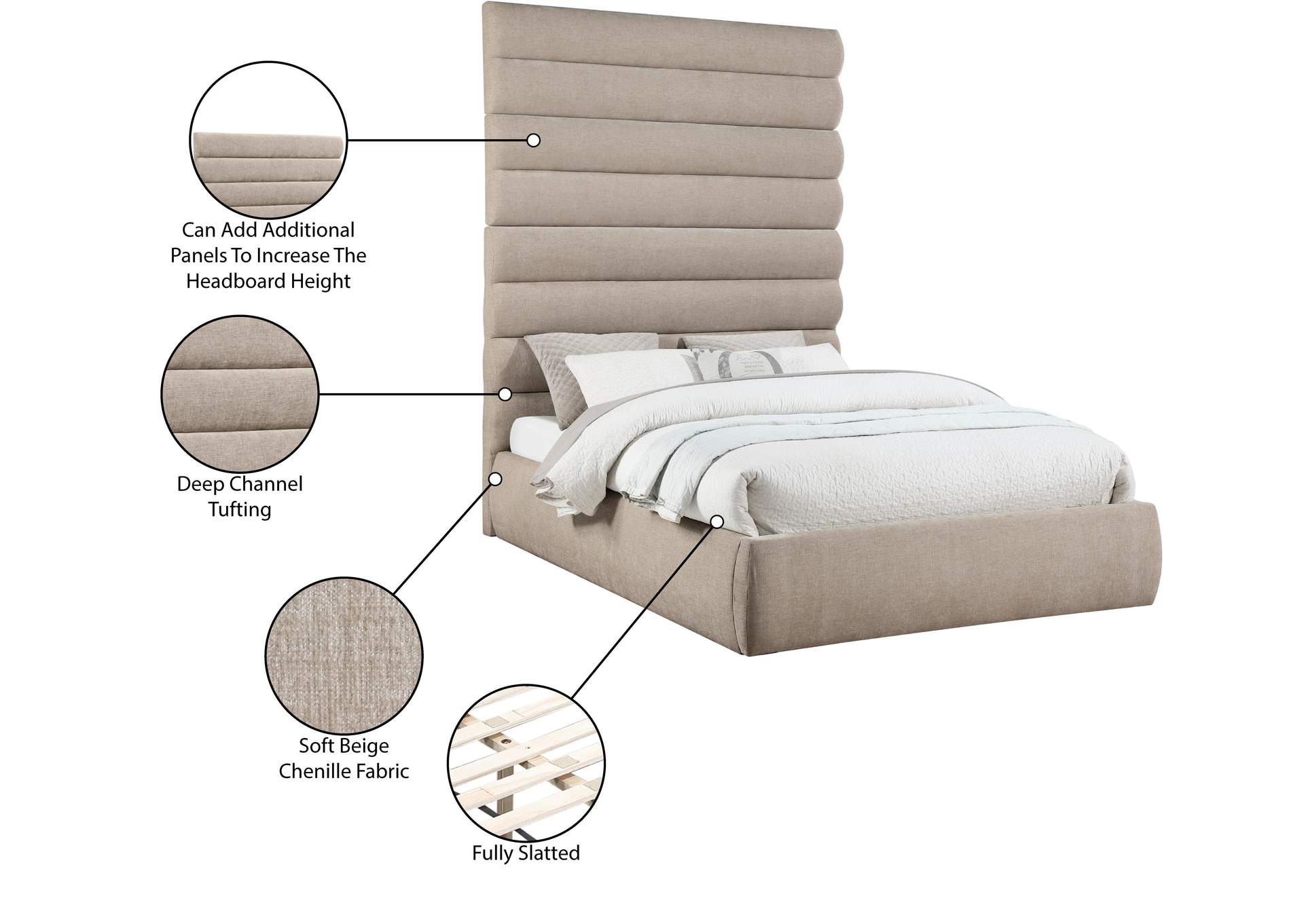 Adam Beige Chenille Fabric Queen Bed image 11