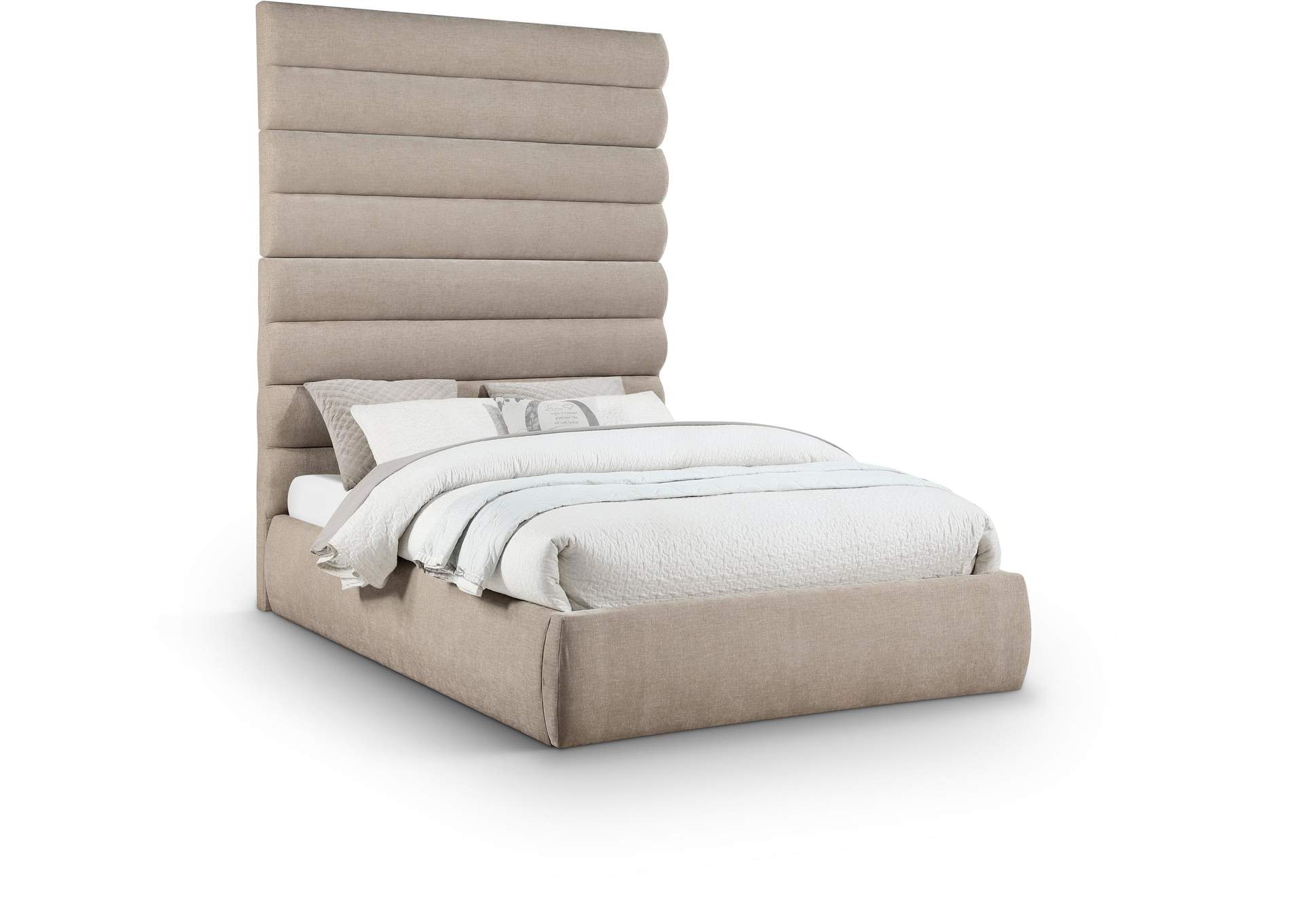 Adam Beige Chenille Fabric Queen Bed image 1