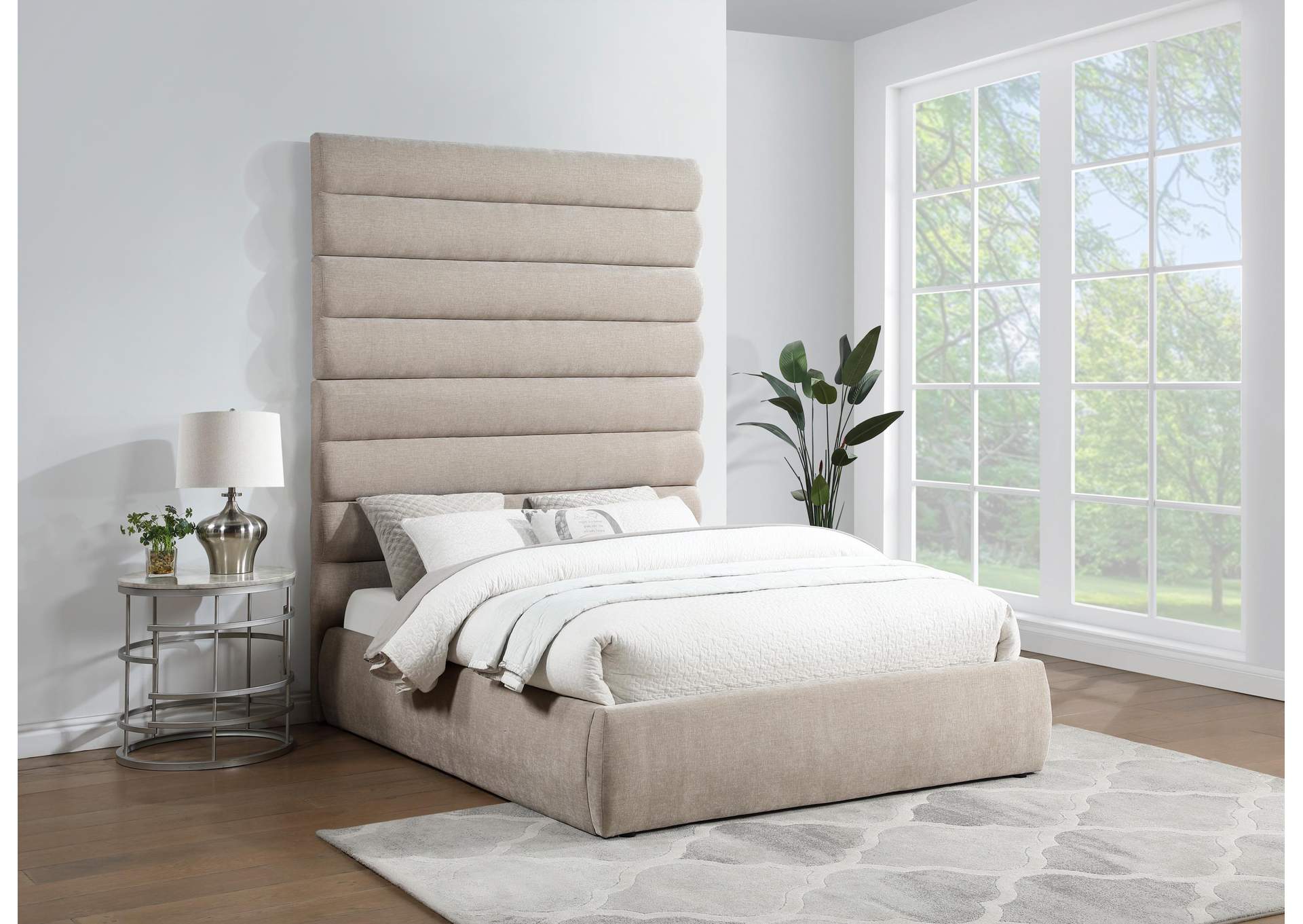 Adam Beige Chenille Fabric Queen Bed image 3