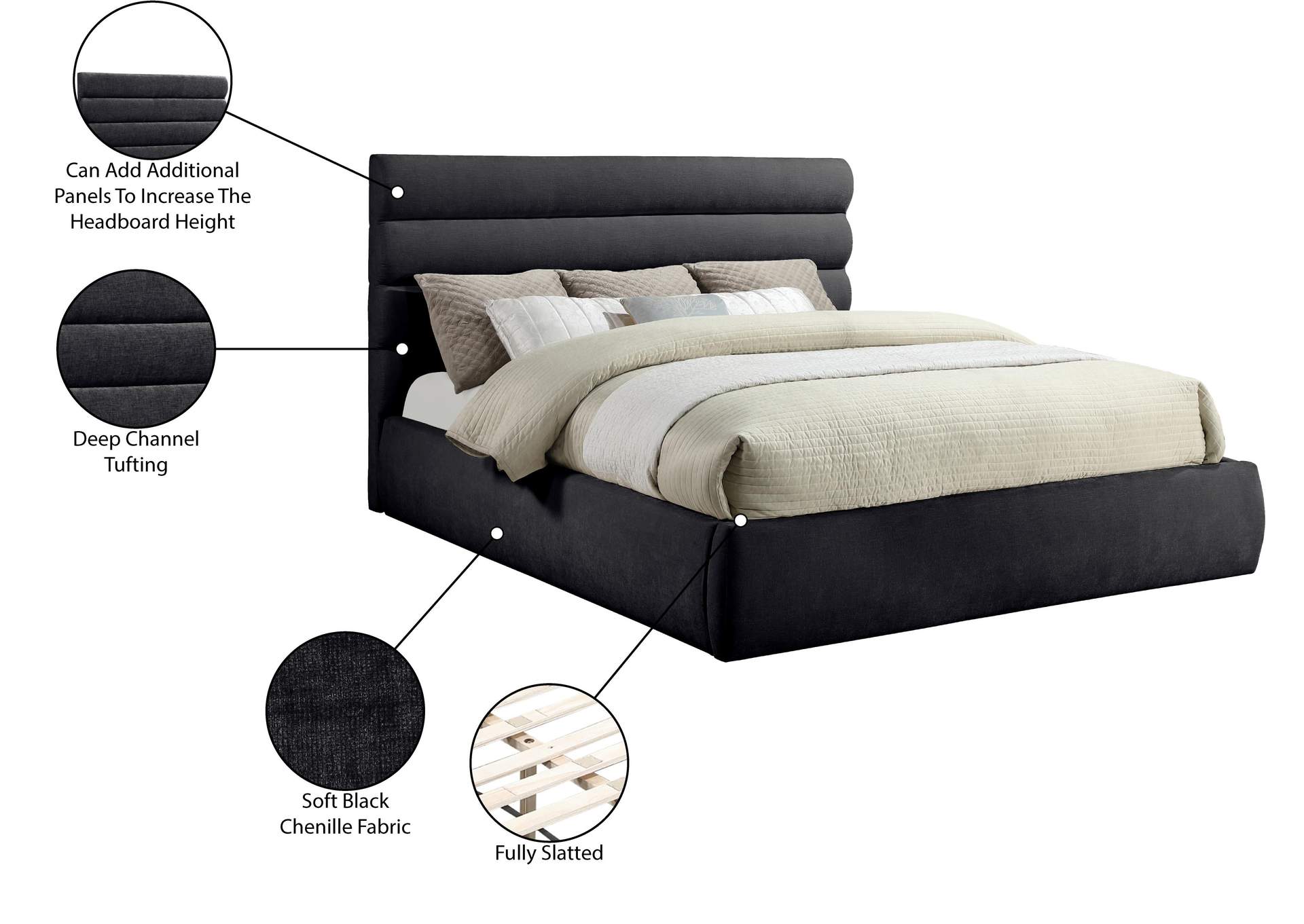 Adam Black Chenille Fabric King Bed image 11