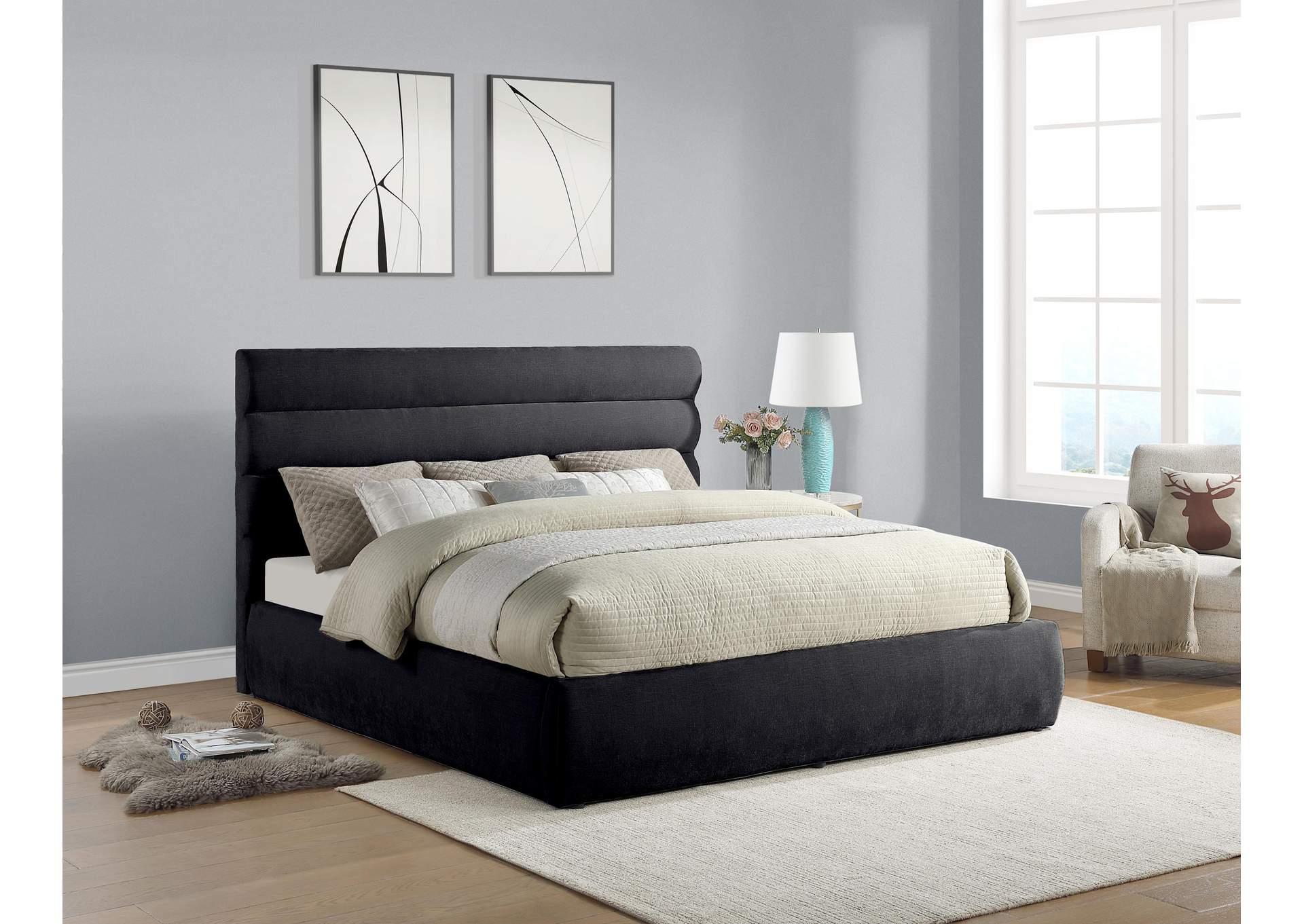 Adam Black Chenille Fabric King Bed image 3