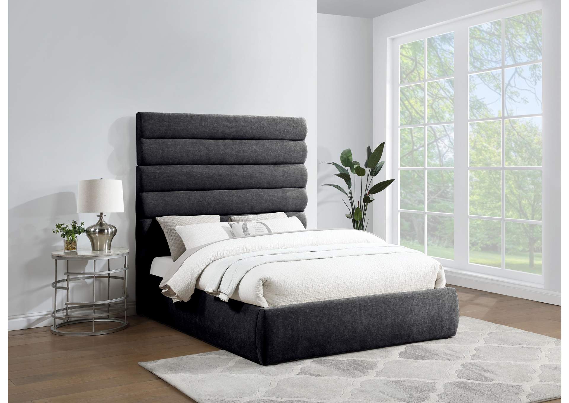 Adam Black Chenille Fabric Queen Bed