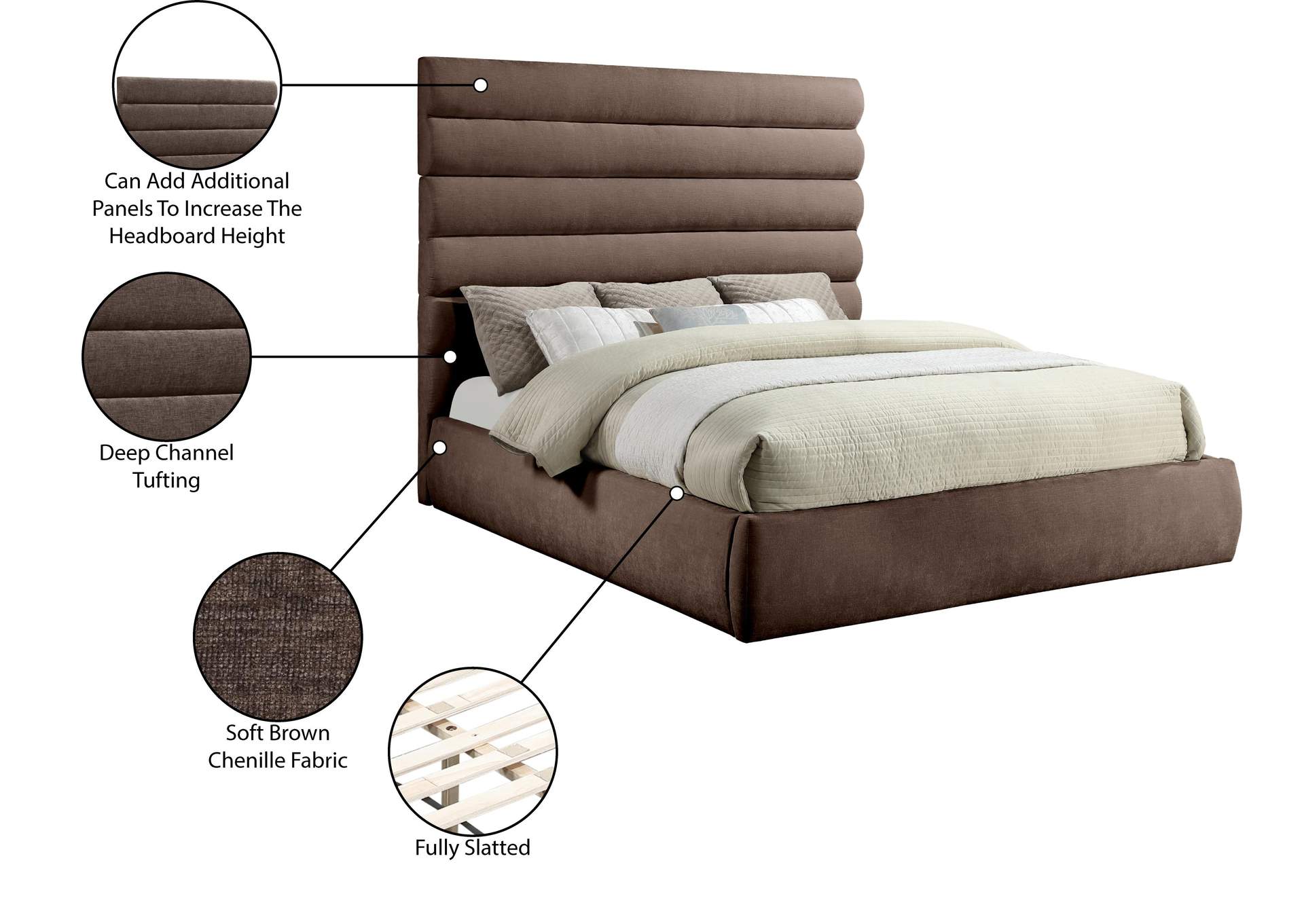 Adam Brown Chenille Fabric King Bed