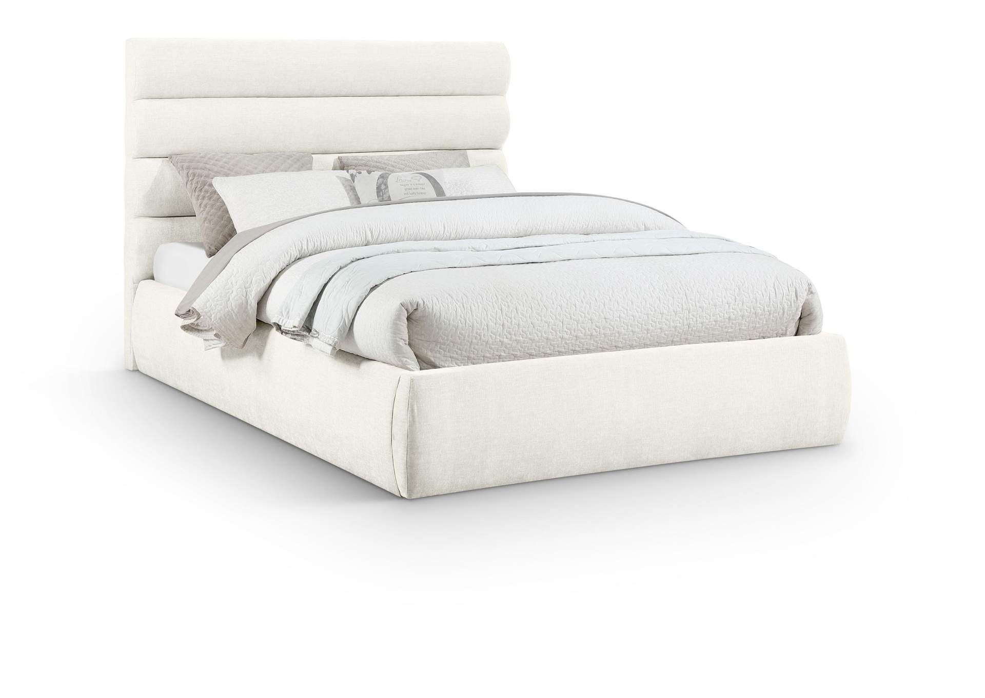 Adam Cream Chenille Fabric Queen Bed image 1