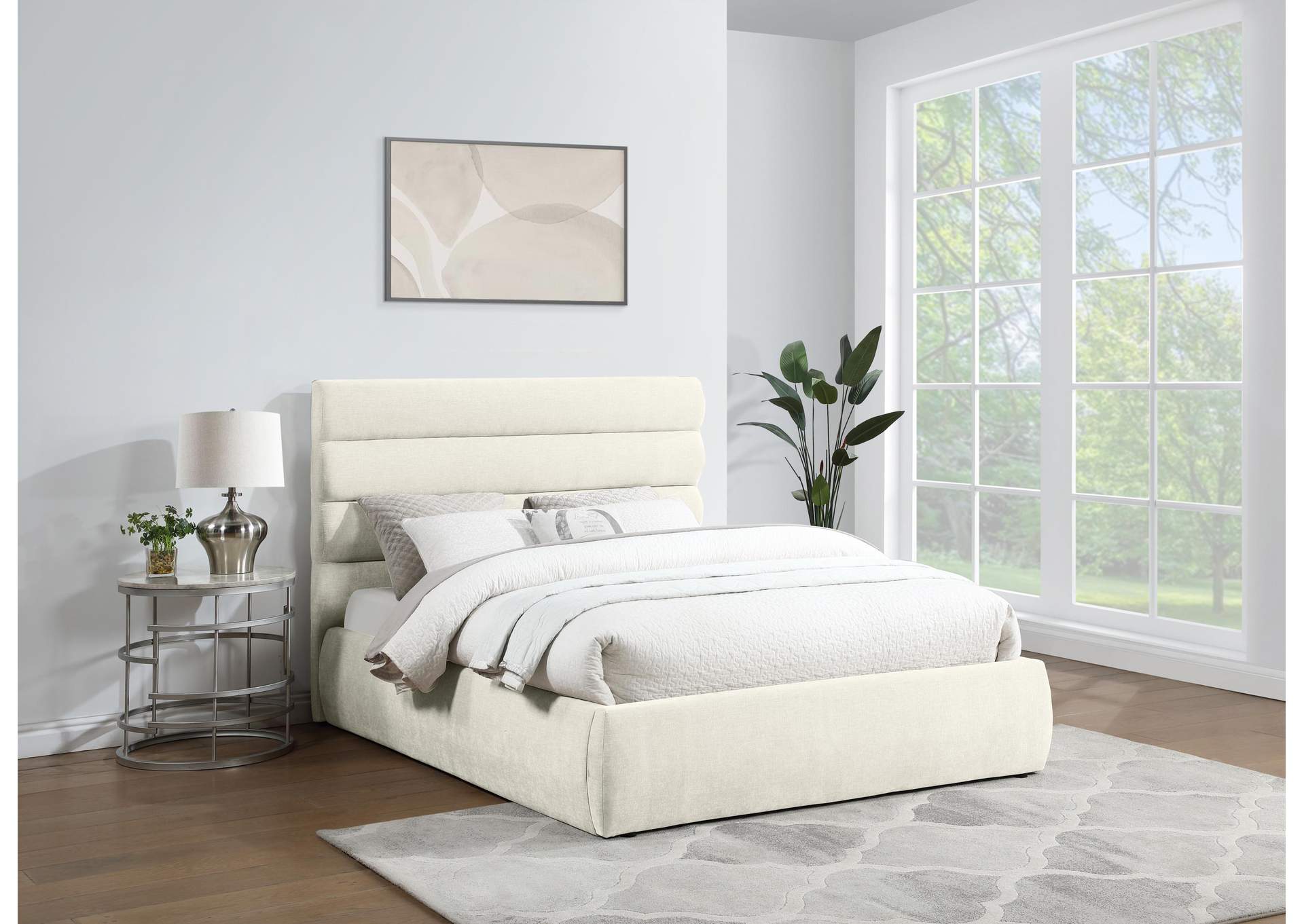 Adam Cream Chenille Fabric Queen Bed image 3