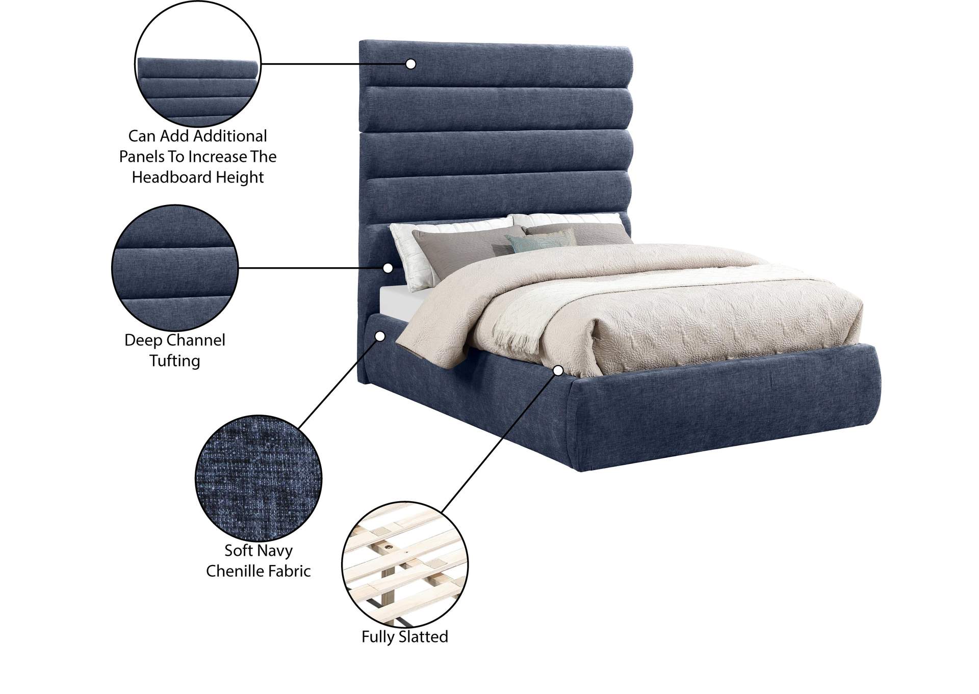 Adam Navy Chenille Fabric Full Bed image 11