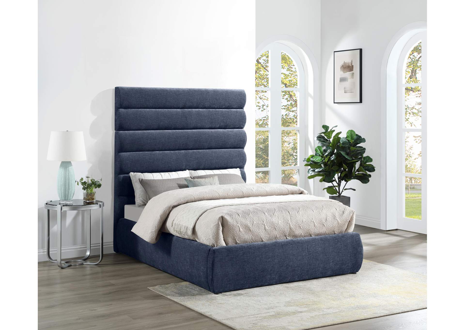 Adam Navy Chenille Fabric Full Bed image 3