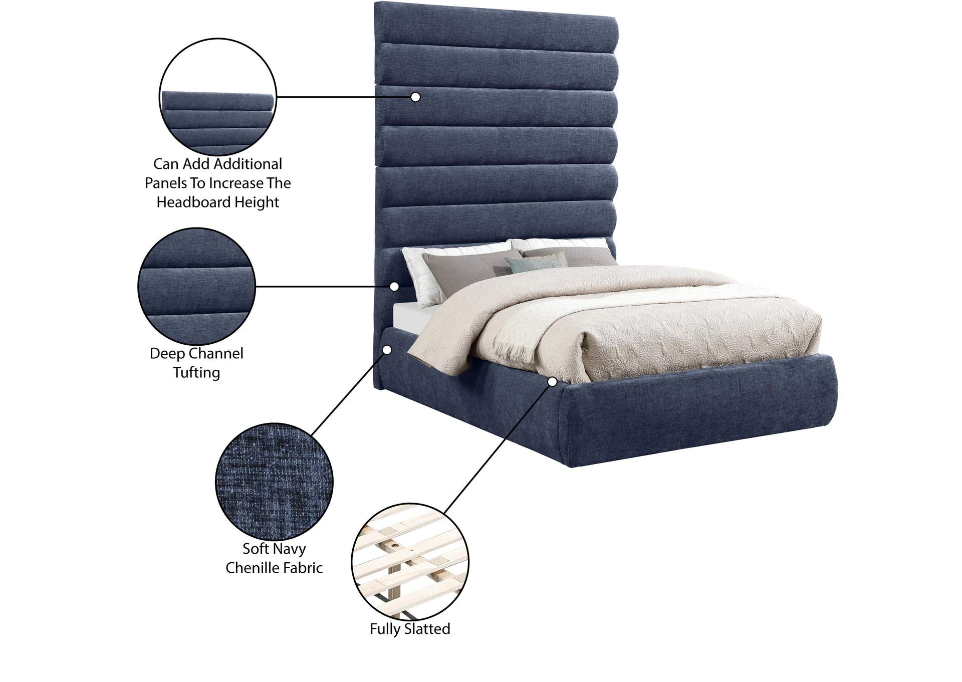 Adam Navy Chenille Fabric Full Bed image 11