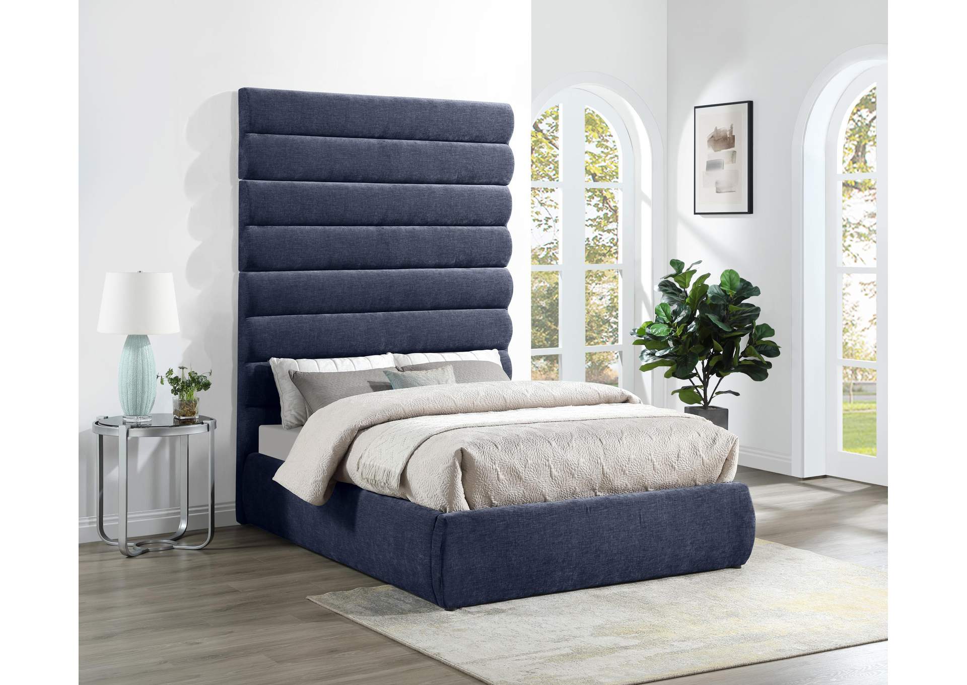 Adam Navy Chenille Fabric Full Bed image 3