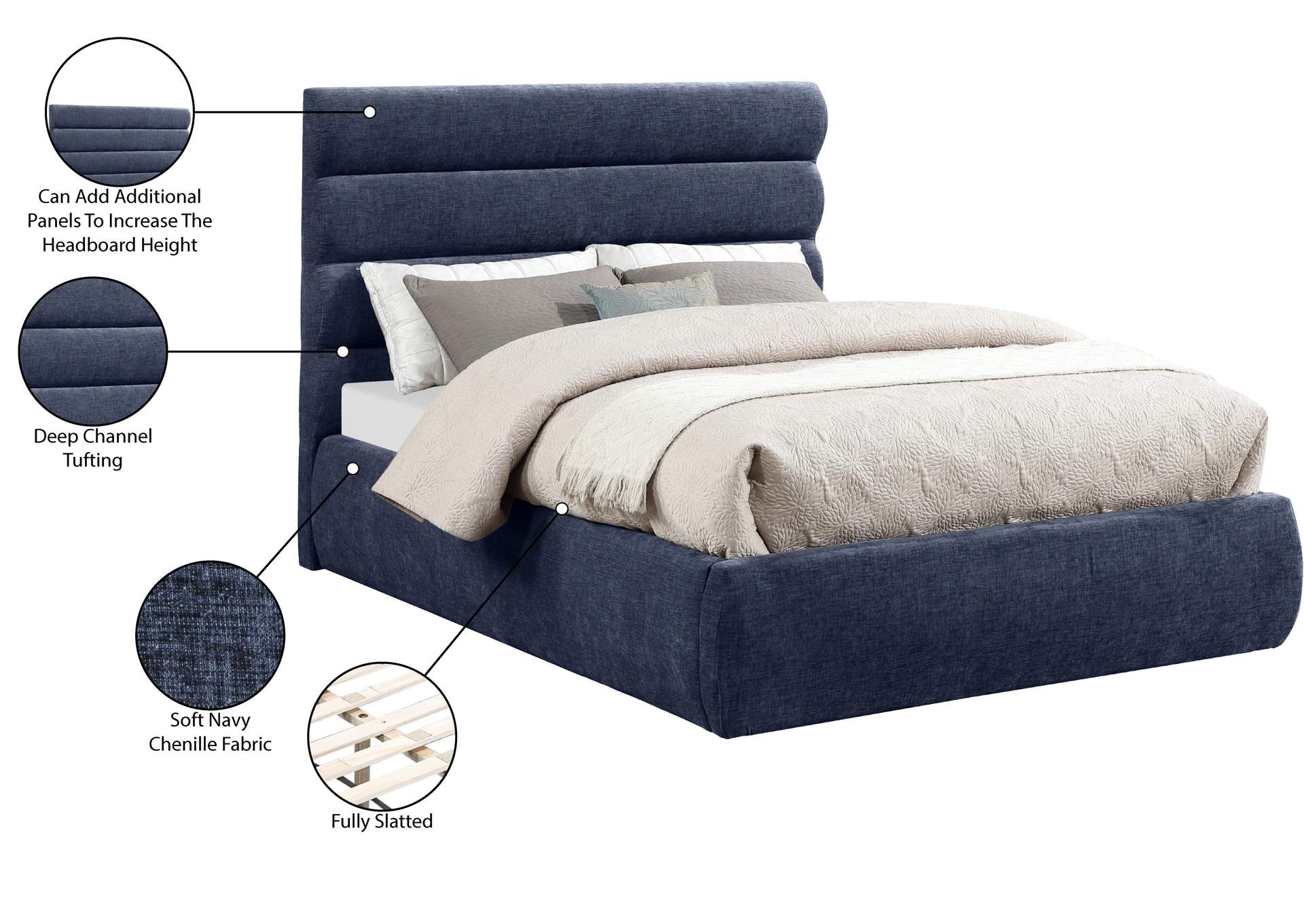Adam Navy Chenille Fabric Full Bed image 11