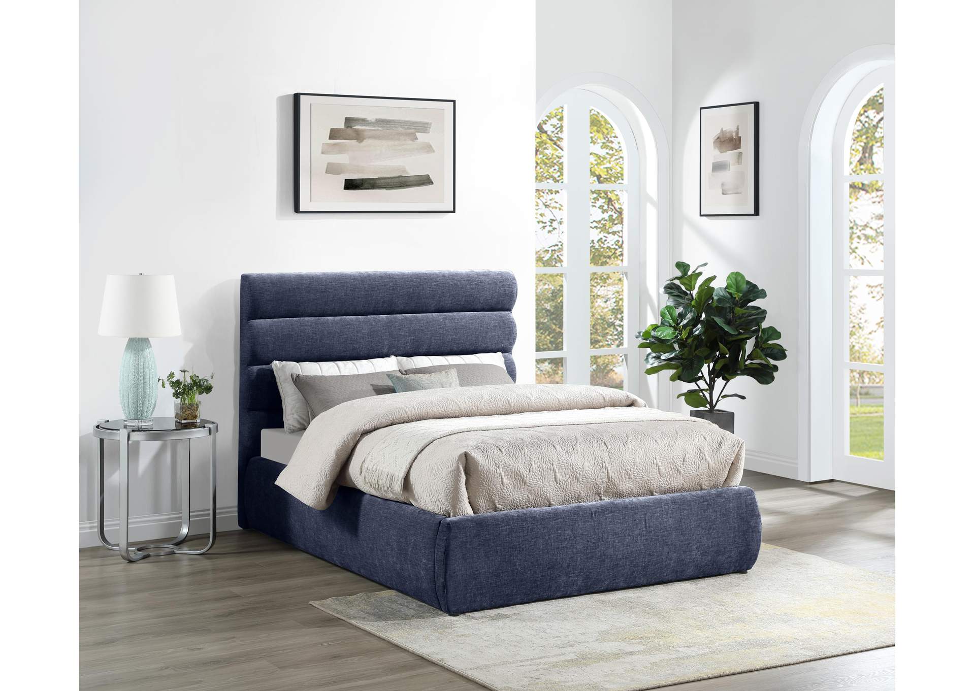Adam Navy Chenille Fabric Full Bed image 3