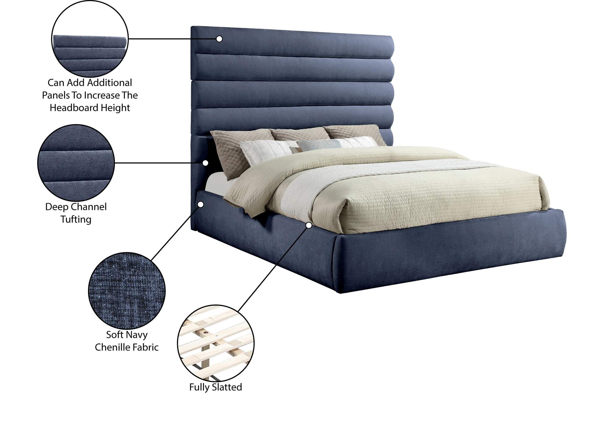 Adam Navy Chenille Fabric King Bed image 11