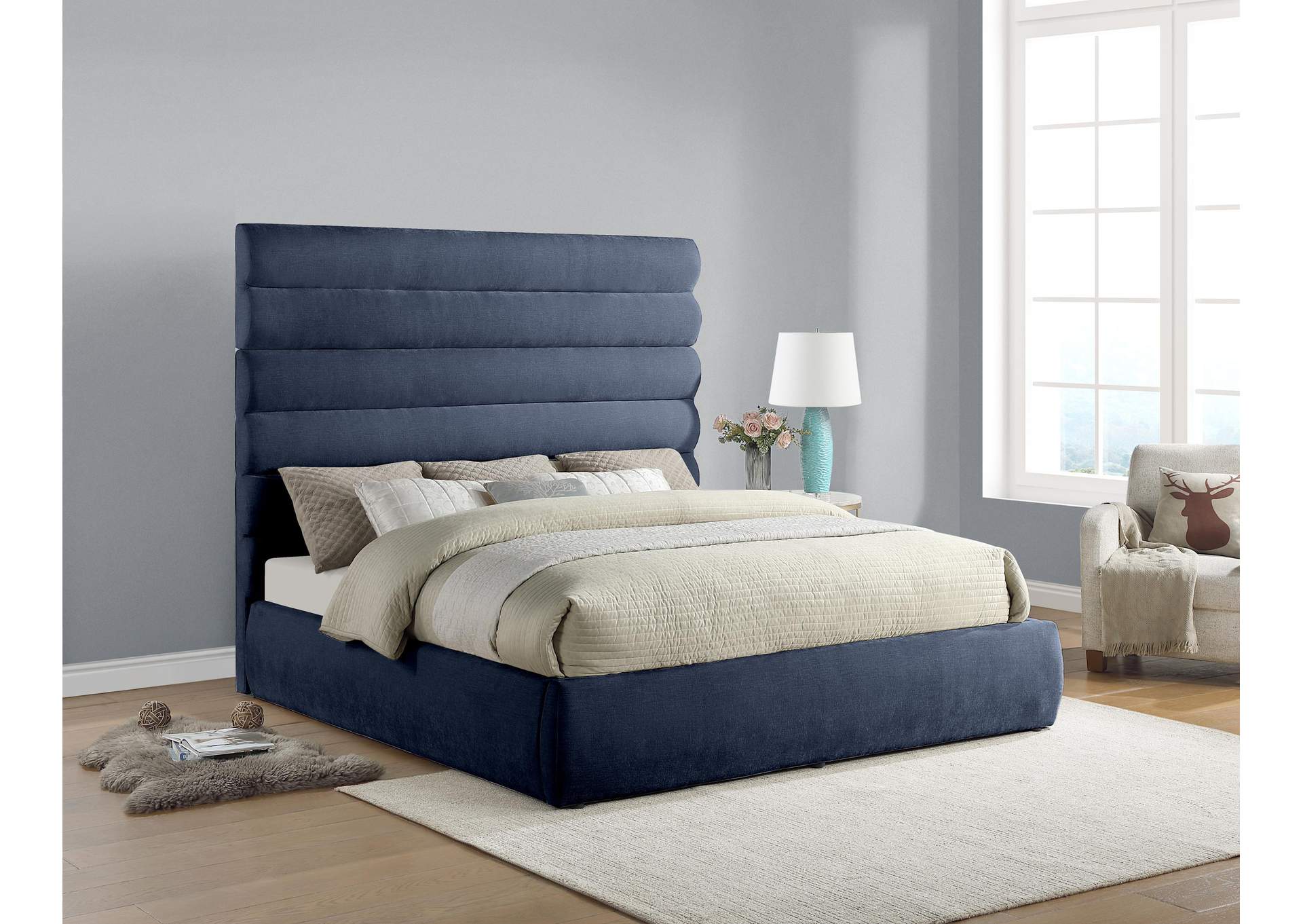 Adam Navy Chenille Fabric King Bed image 3