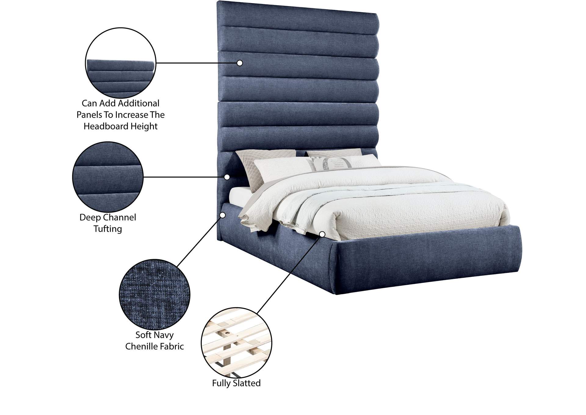 Adam Navy Chenille Fabric Queen Bed image 11