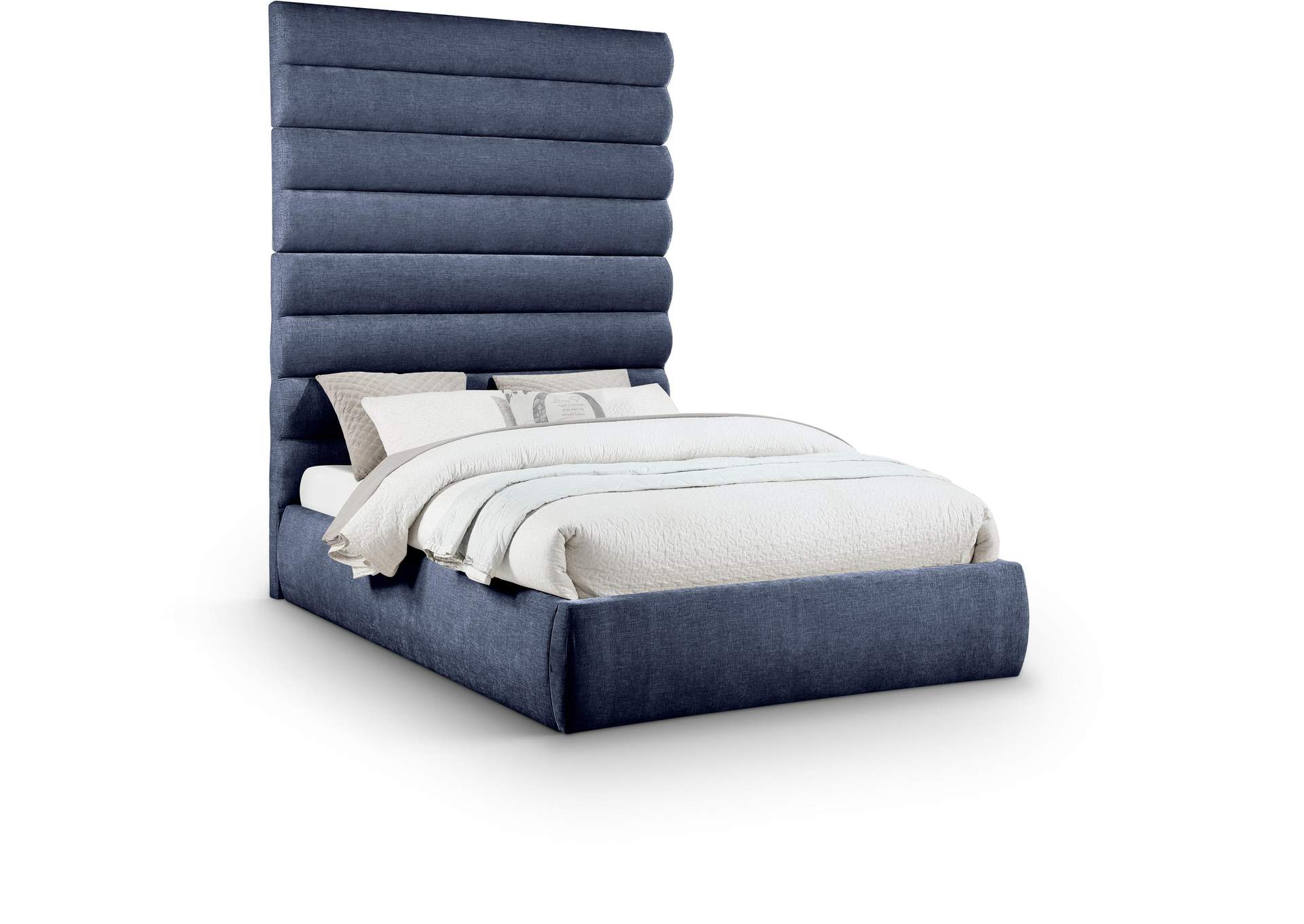 Adam Navy Chenille Fabric Queen Bed image 1