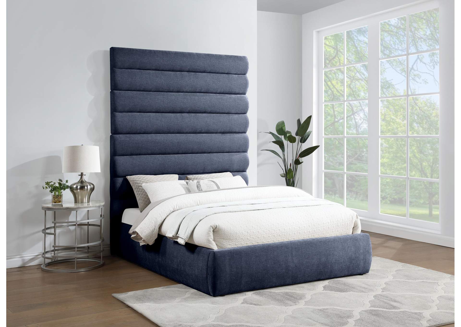 Adam Navy Chenille Fabric Queen Bed image 3