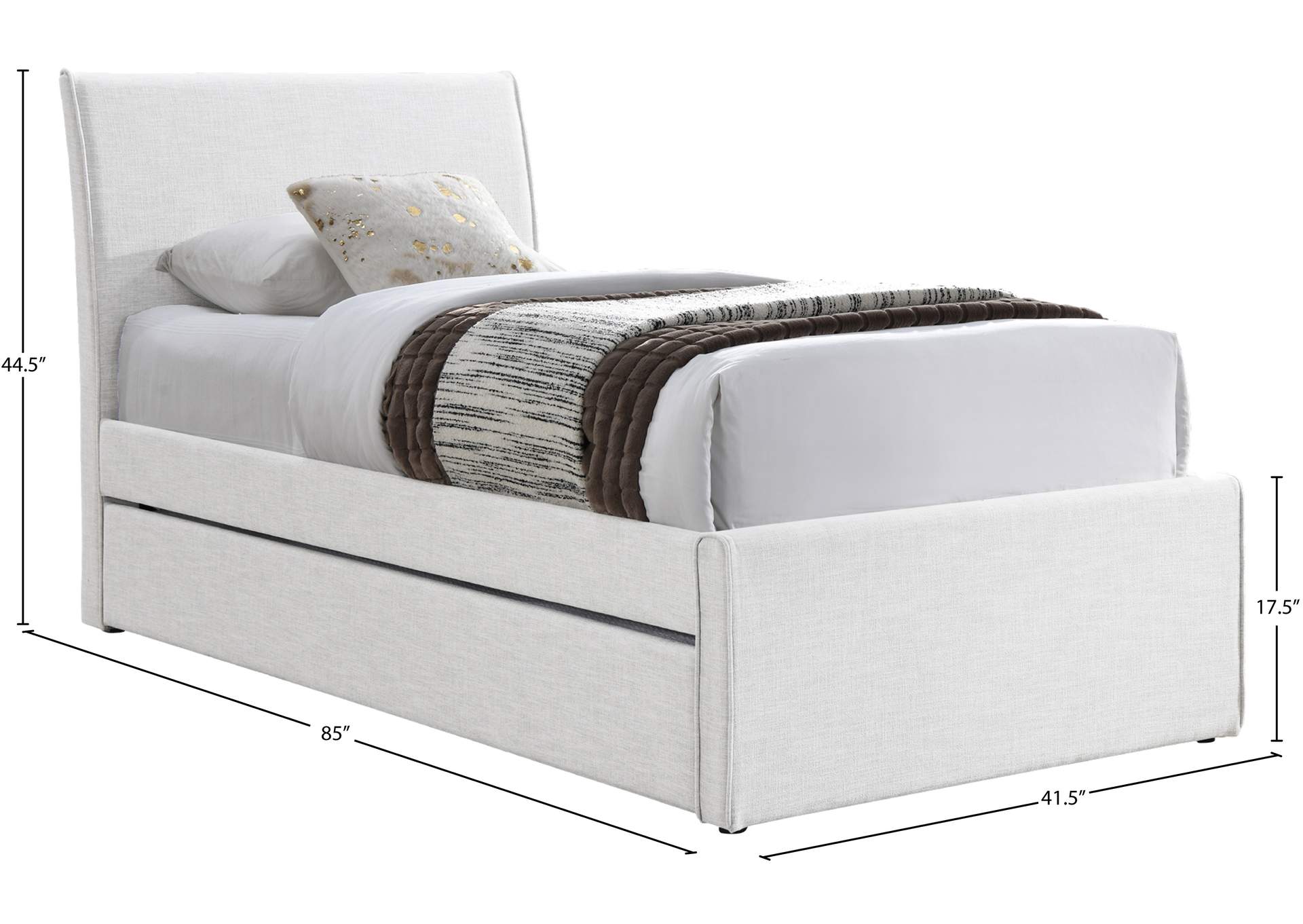 Myles Cream Linen Textured Fabric Upholstered Twin Trundle Bed image 9