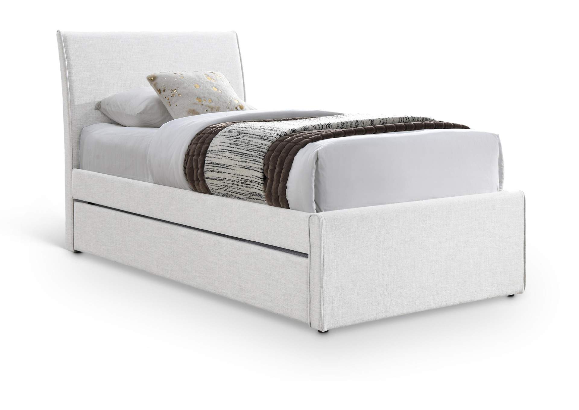 Myles Cream Linen Textured Fabric Upholstered Twin Trundle Bed image 1