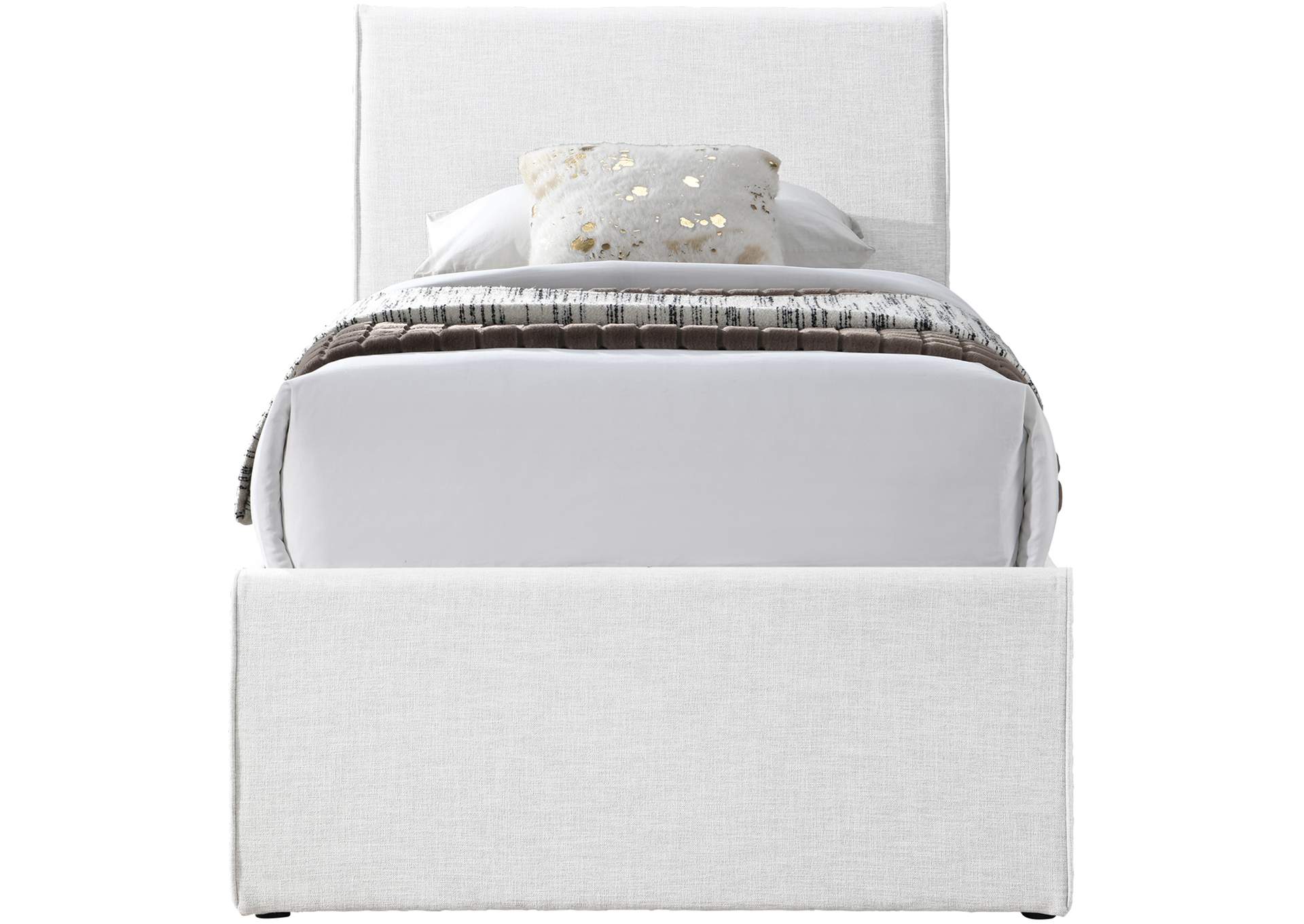 Myles Cream Linen Textured Fabric Upholstered Twin Trundle Bed image 4