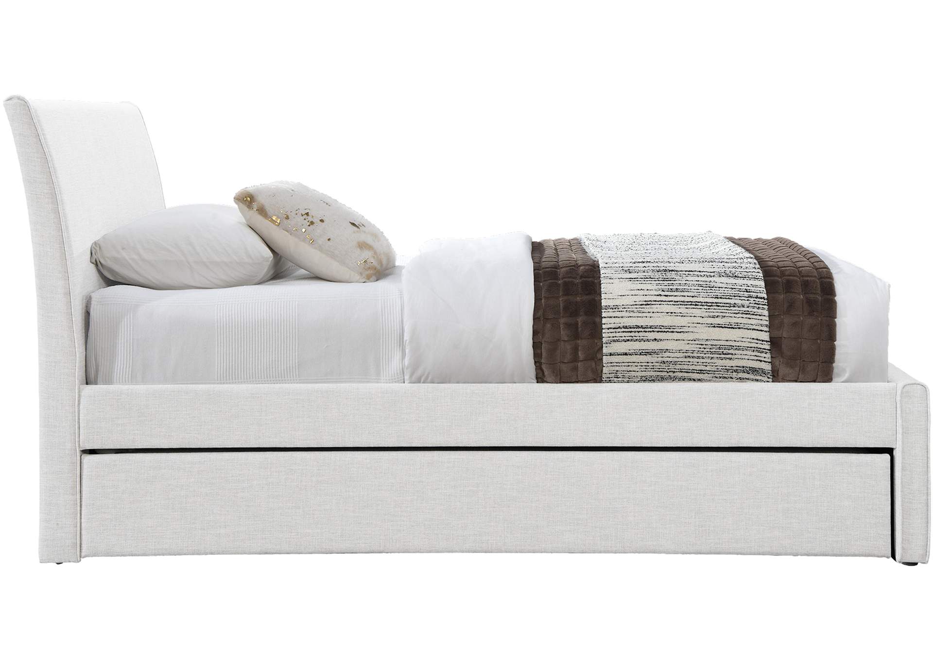 Myles Cream Linen Textured Fabric Upholstered Twin Trundle Bed image 5