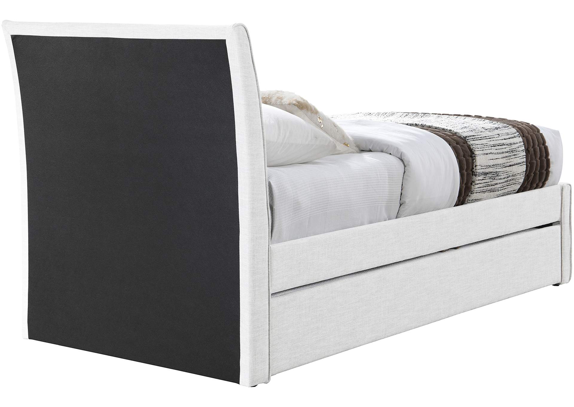 Myles Cream Linen Textured Fabric Upholstered Twin Trundle Bed image 6